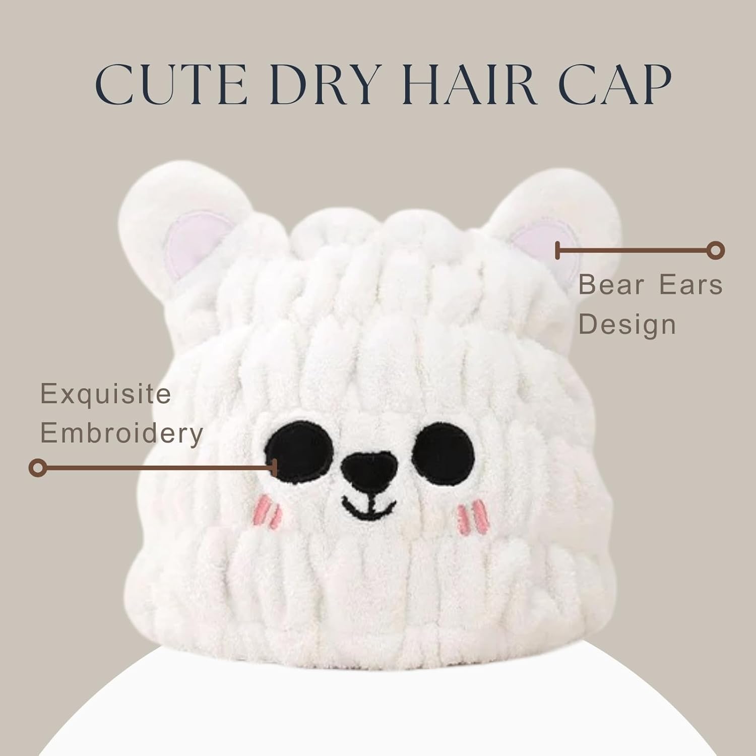 LCBD Microfiber Hair Dry Cap for Kids - Snow Bear Design