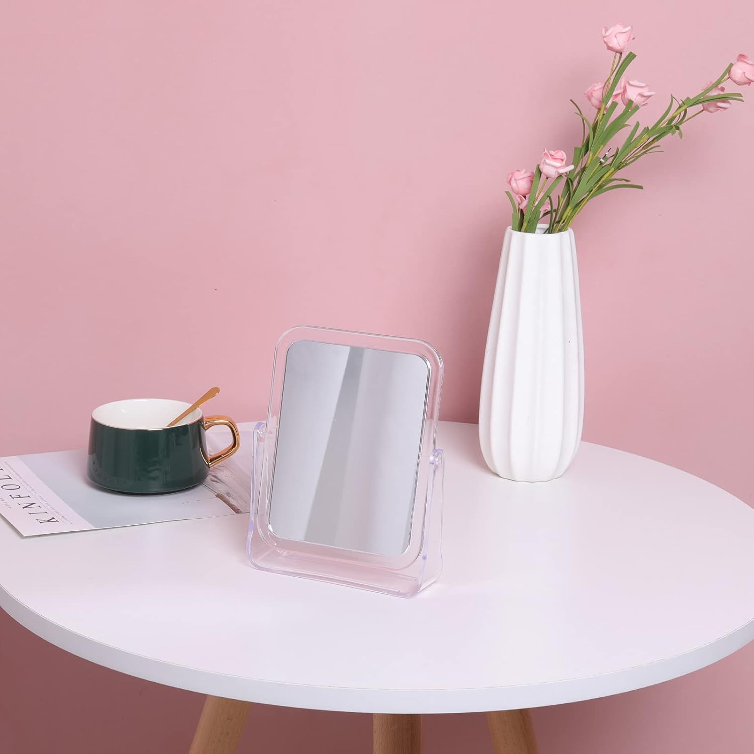 LONGSHENG Desk Makeup Mirror 360 Rotation Flexible with Stand