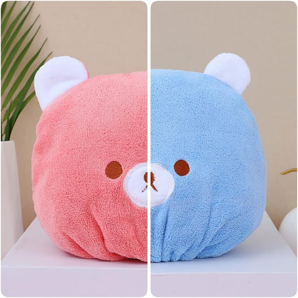 2PCS Cute Bear Dry Hair Caps for Women Girls Kids