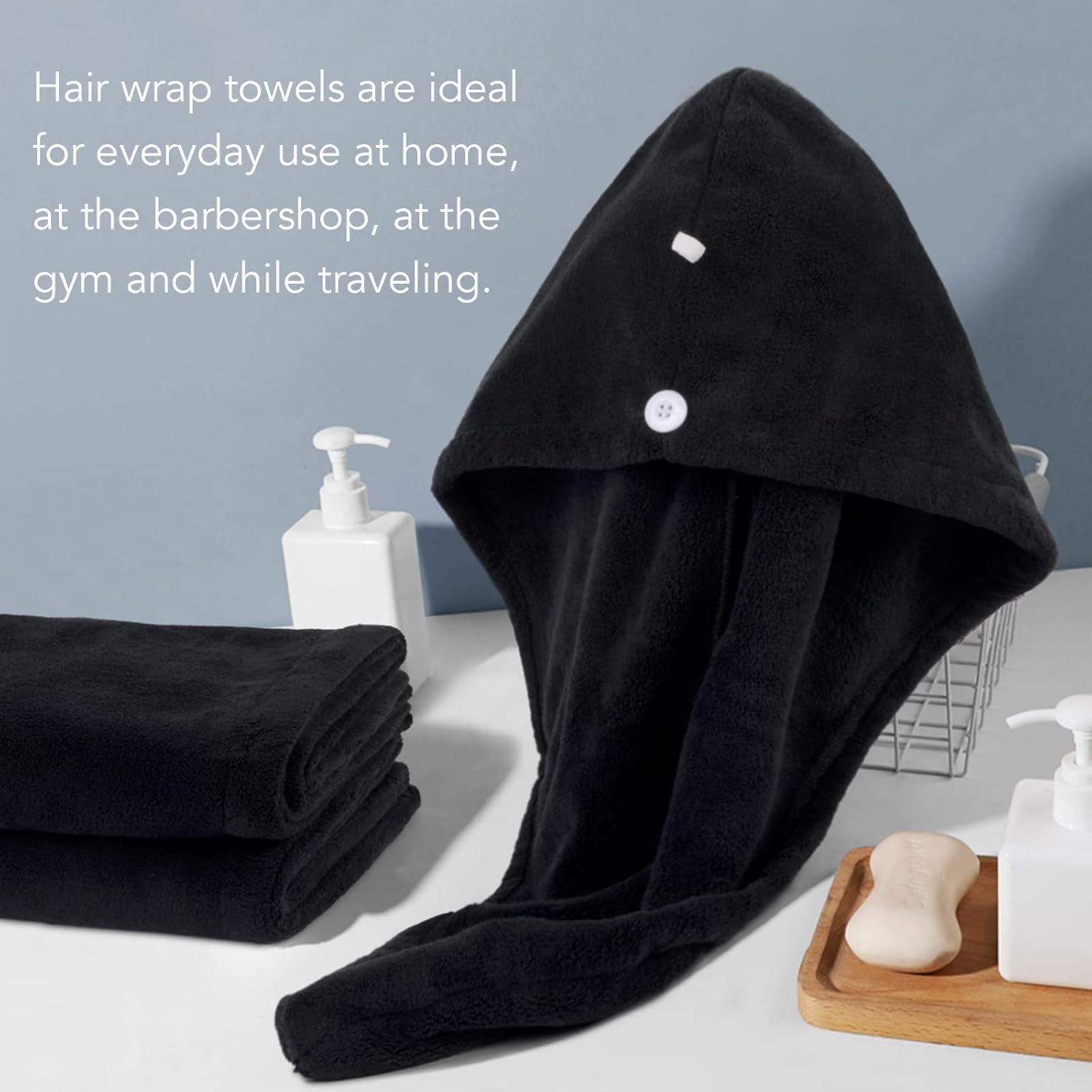 SINLAND Microfiber Hair Drying Cap 3 Pack Black