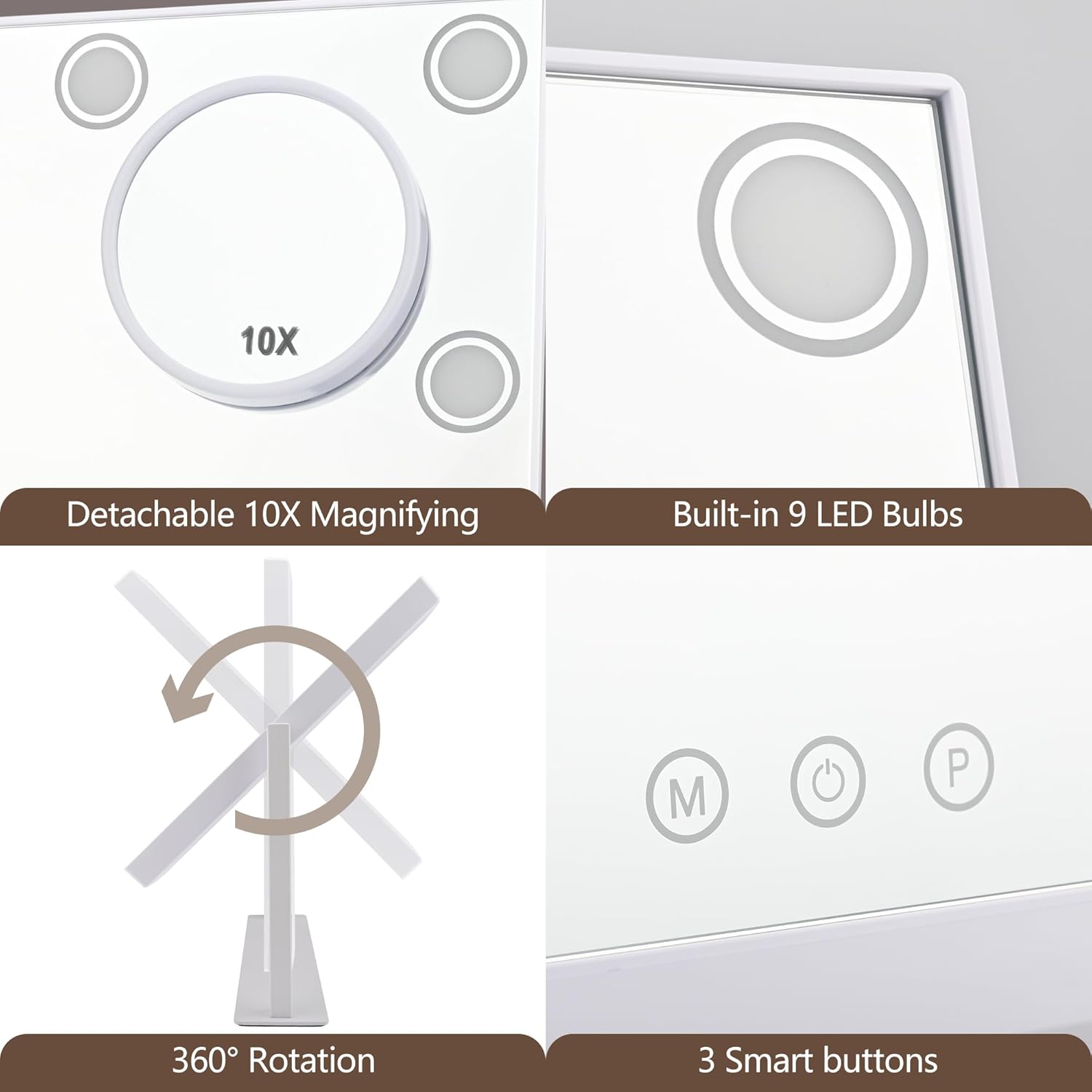 SLIMOON 14x12 Lighted Makeup Mirror with 9 LED Bulbs and 10X Magnification