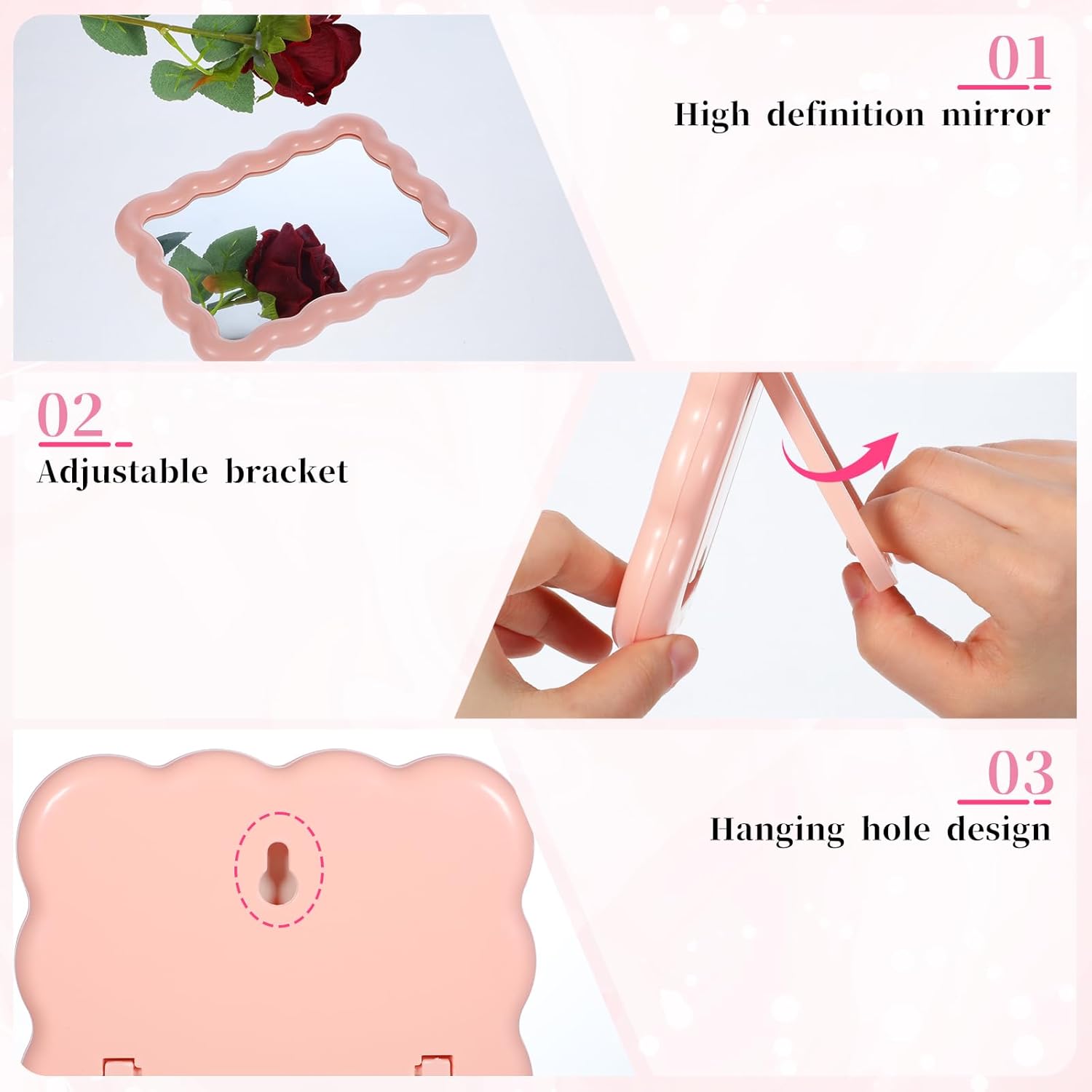Pink Wave Shaped Portable Makeup Mirror