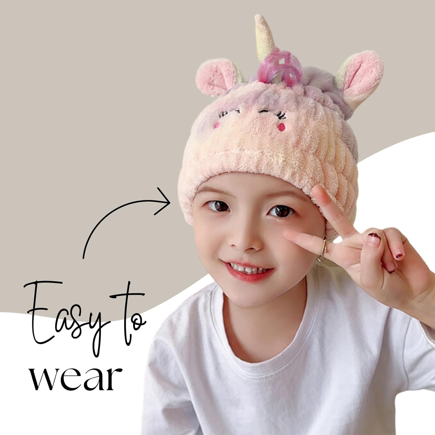 LCBD Microfiber Hair Towel Wrap for Kids Unicorn Design