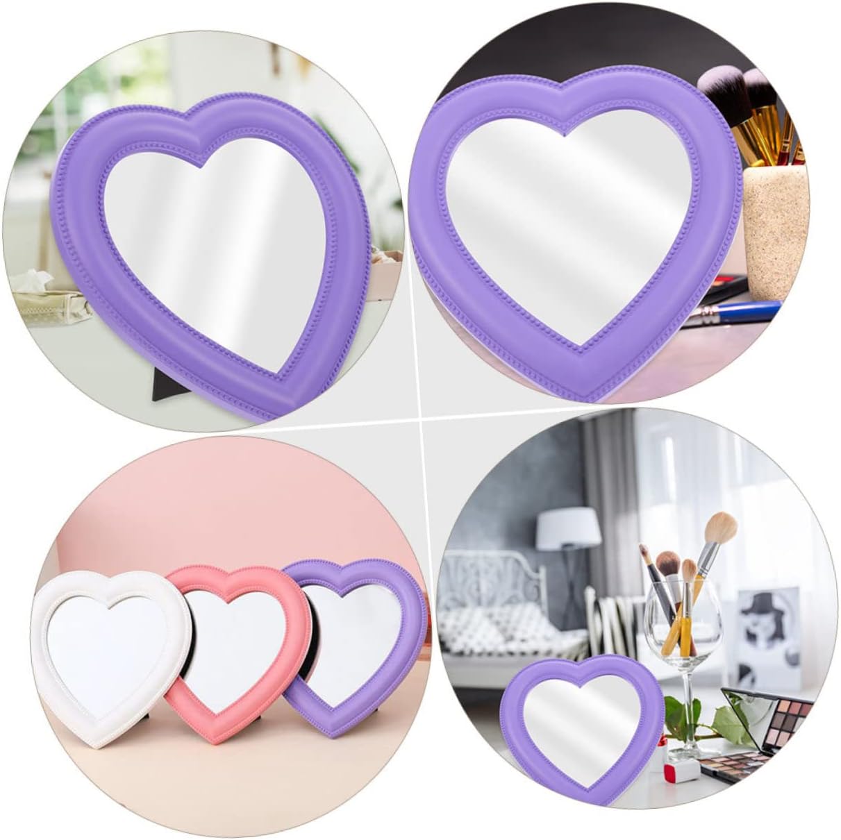 2pcs Heart-Shaped Makeup Mirrors Wall-Mounted Desktop Use