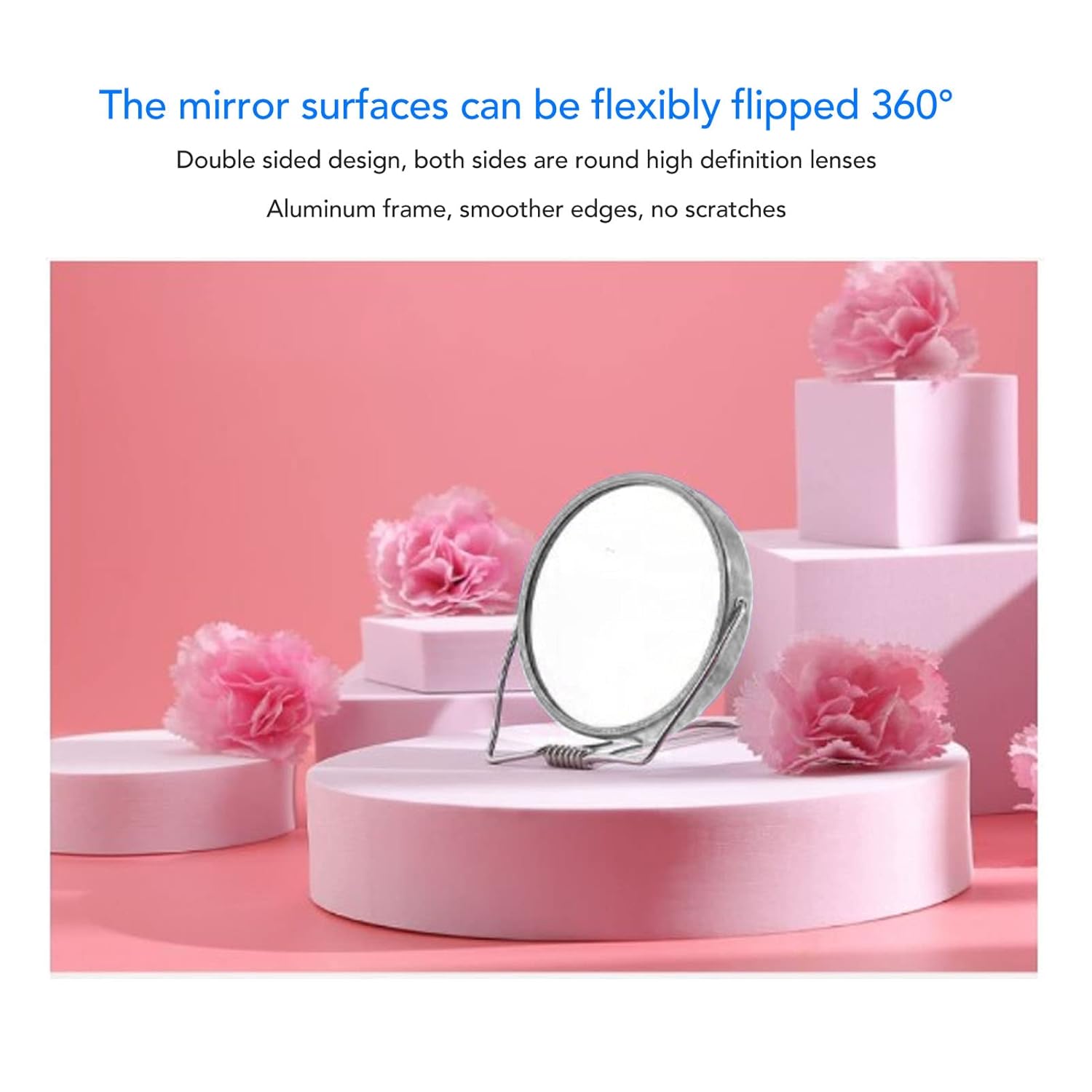 FILFEEL 2 Sided Vanity Mirror with 360 Degree Rotation and Foldable Stand