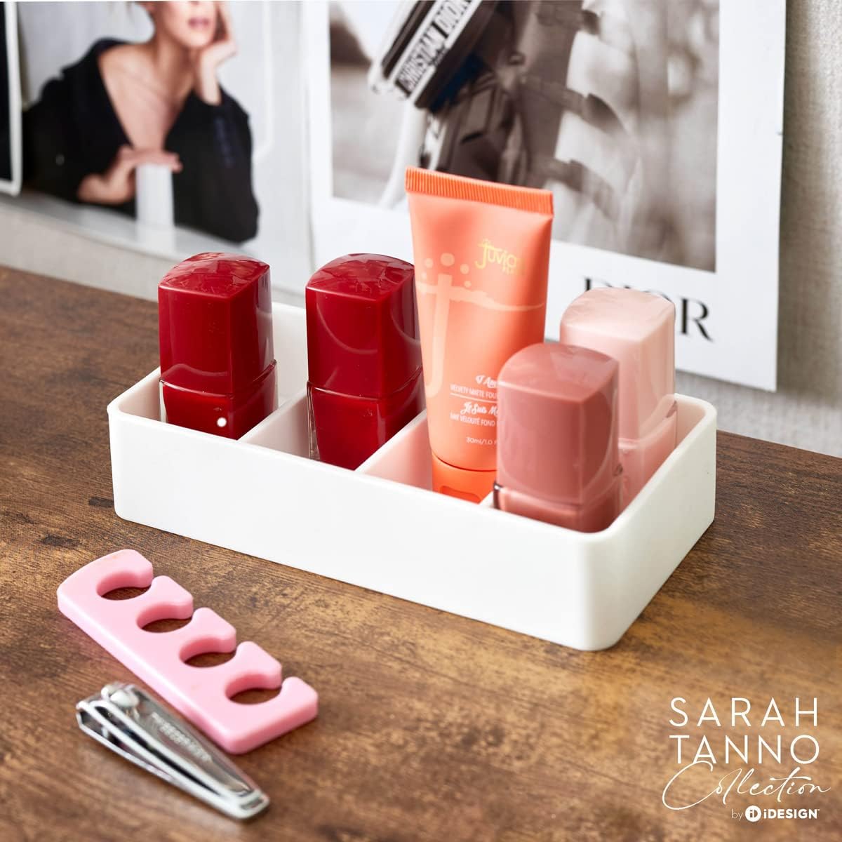 iDesign Sarah Tanno 4 Slot Silicone Cosmetic Drawer Organizer White