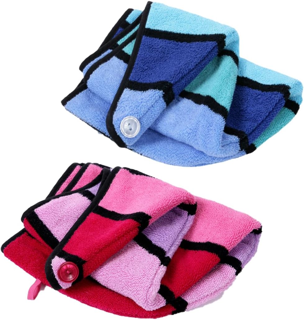 Wenlly 2 Pack Cotton Hair Drying Towel with Button