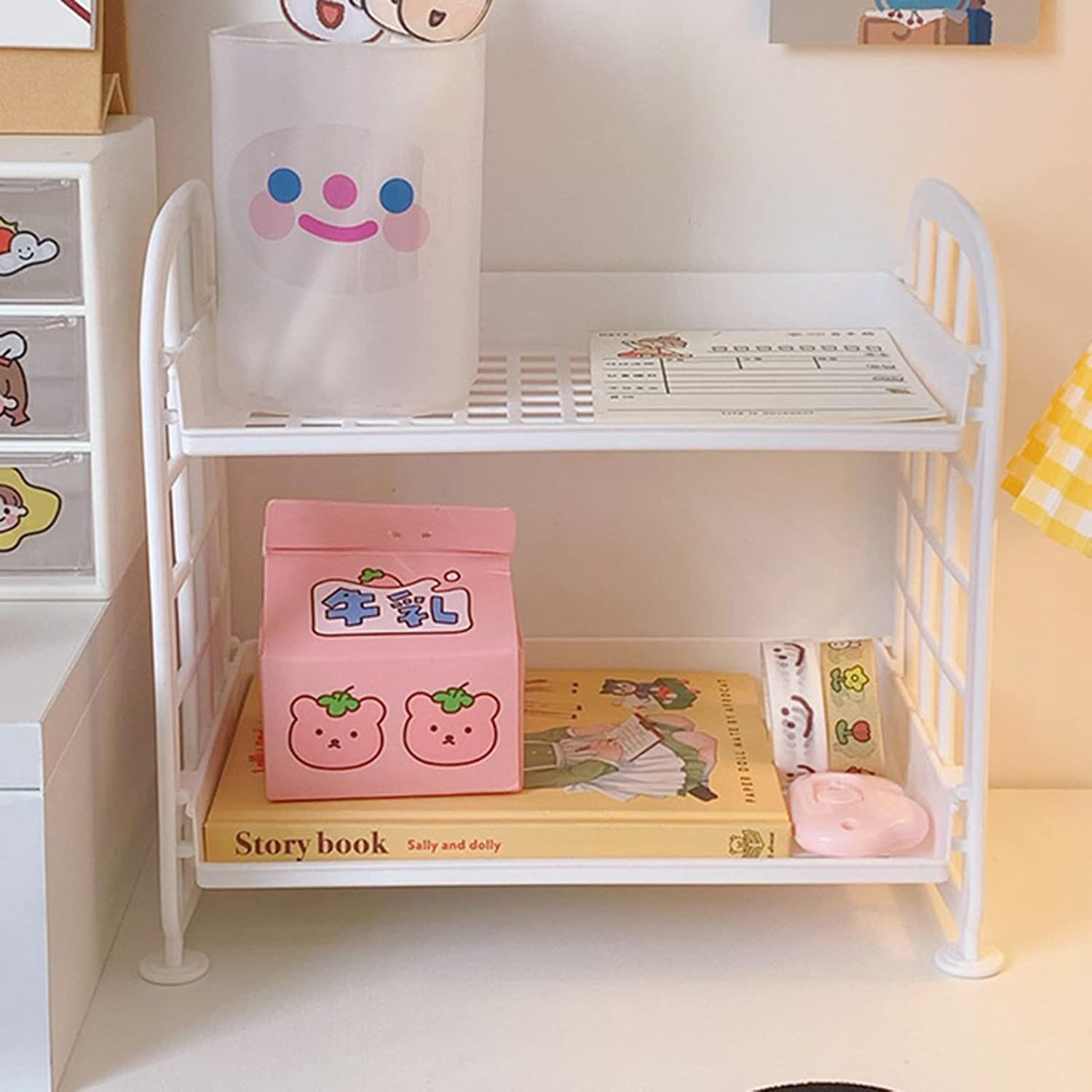 Double-layered Makeup Organizer with Mirror and Storage Compartment
