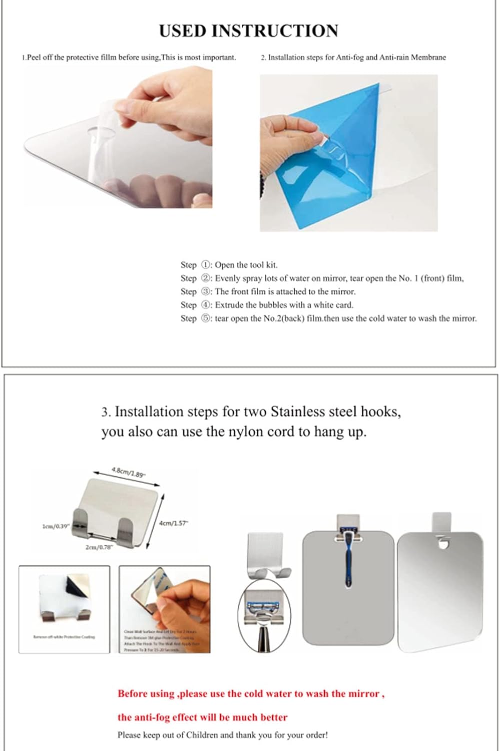 Yosoo Square Anti-Fog Shaving Mirror with Stand