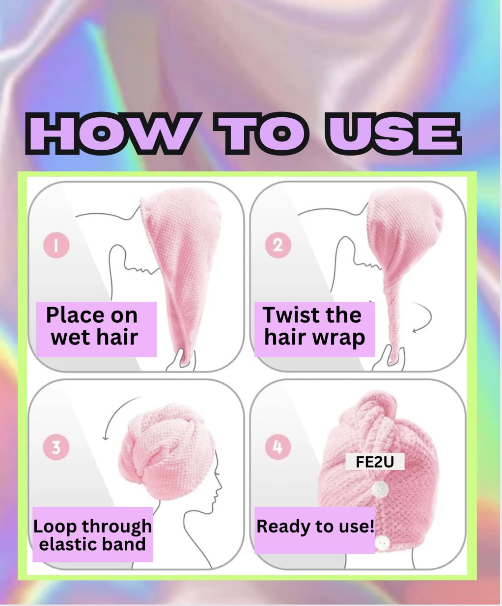 XXL Microfiber Hair Towel Wrap Pink 35 Inches Long