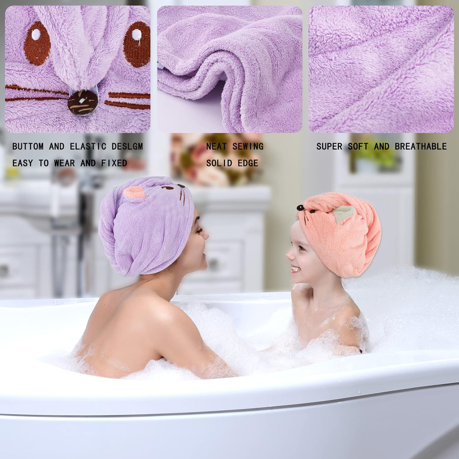 Whaline 2 Pack Quick Dry Hair Towel for Parent and Child