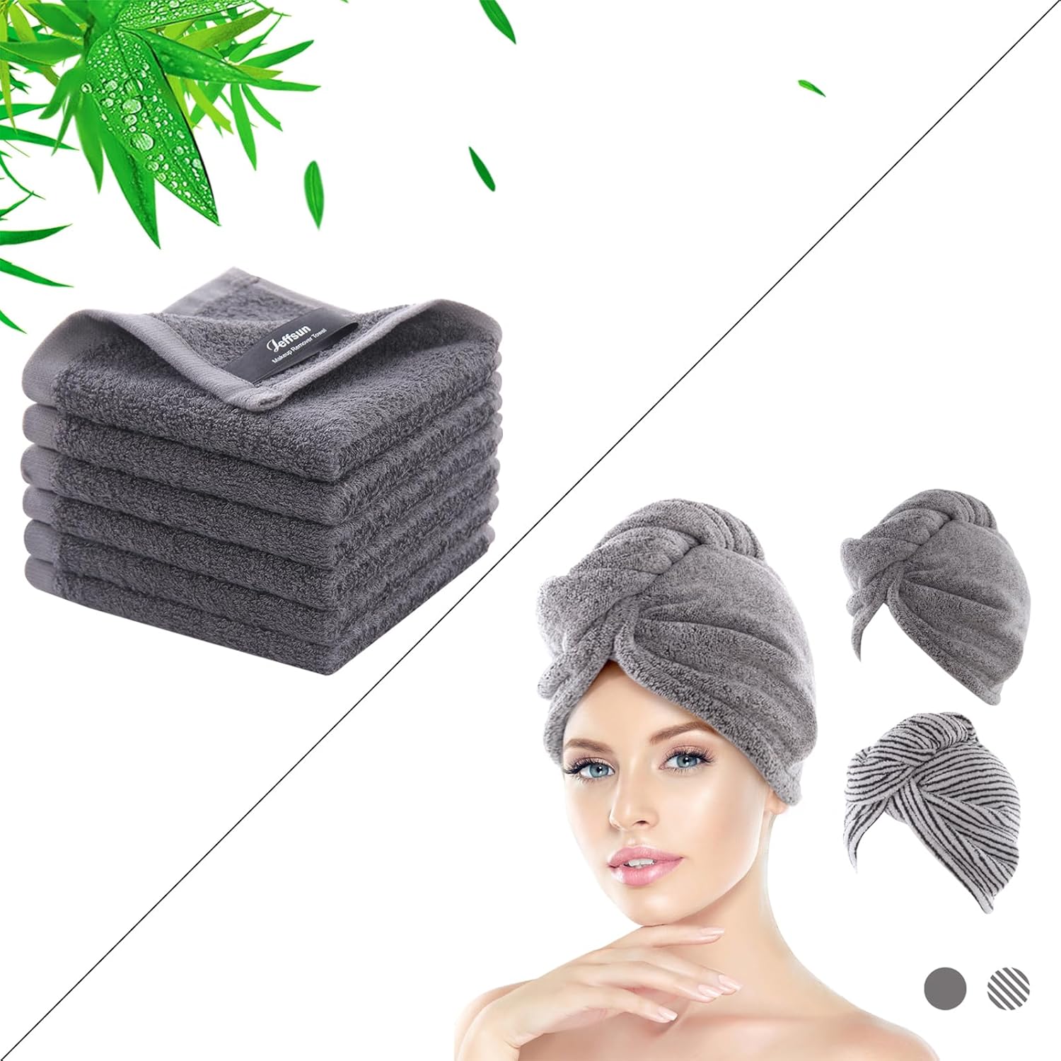 JEFFSUN 6 Pack Face Washcloths 2 Pack Hair Drying Towels