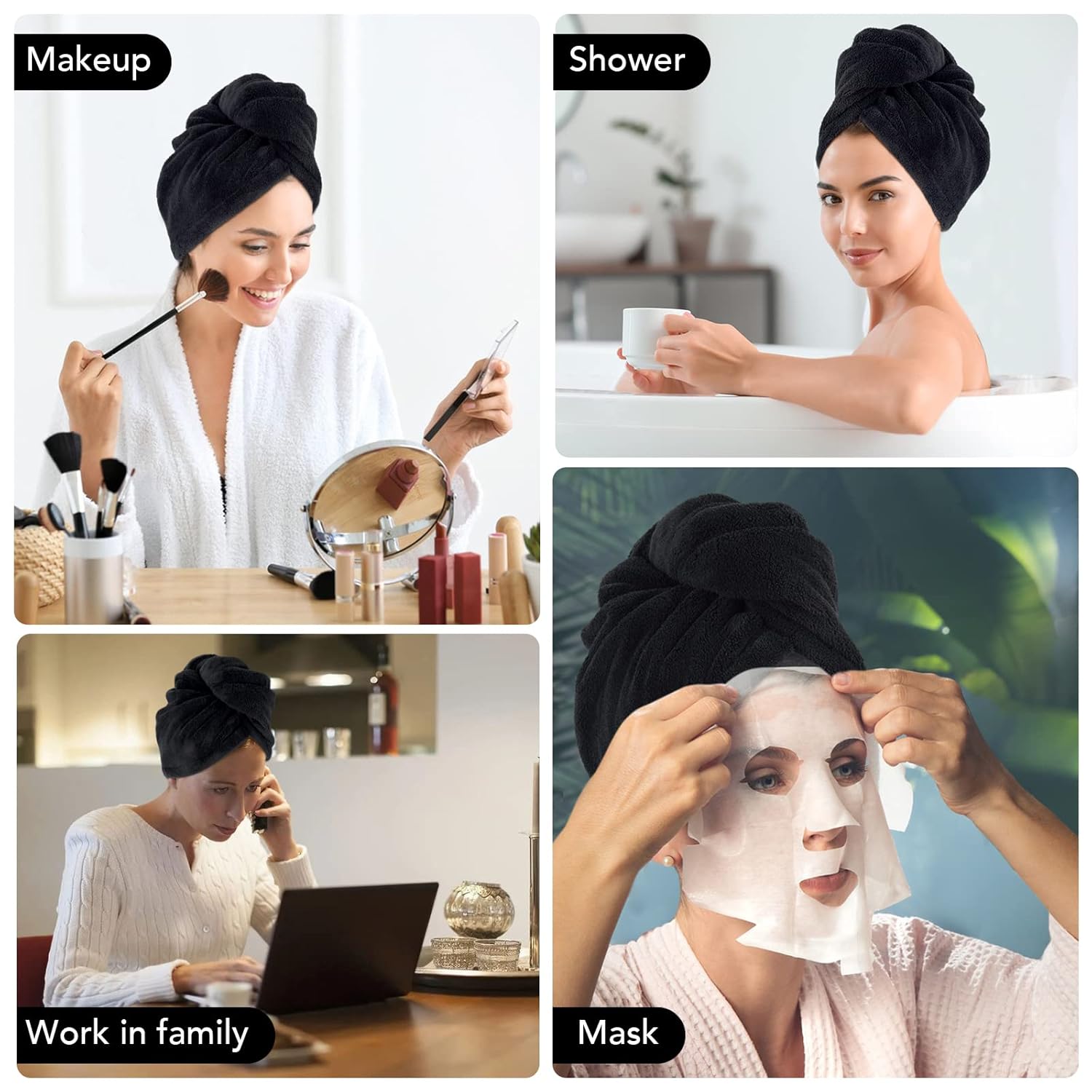 SINLAND Microfiber Hair Drying Cap 3 Pack Black