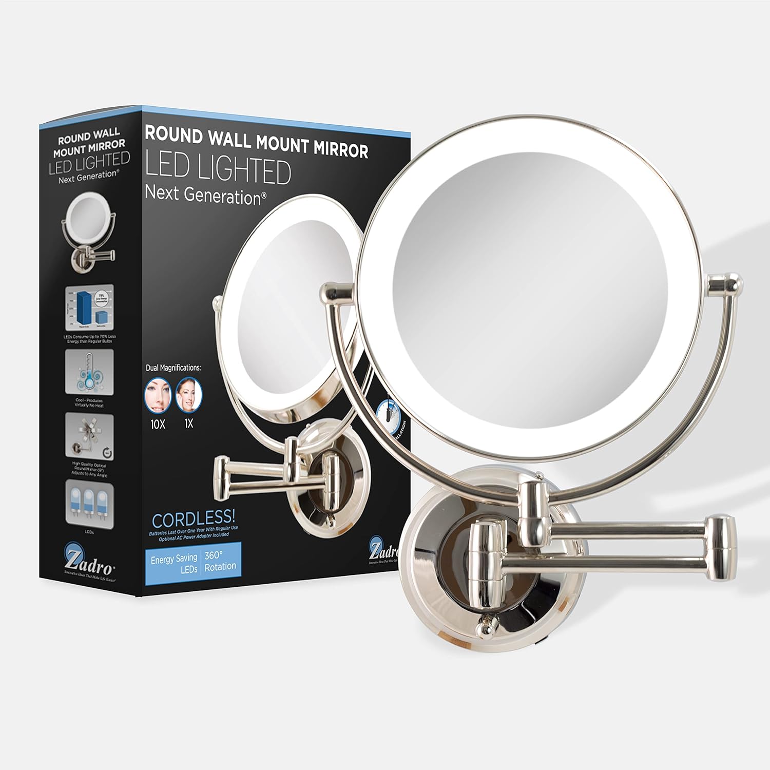 Zadro 11 LED Wall Mirror 10X1X Dual-Sided