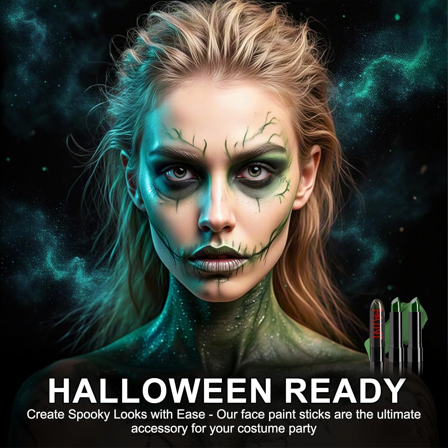 2 Pcs Green Eye Black Stick for Sports Halloween Makeup