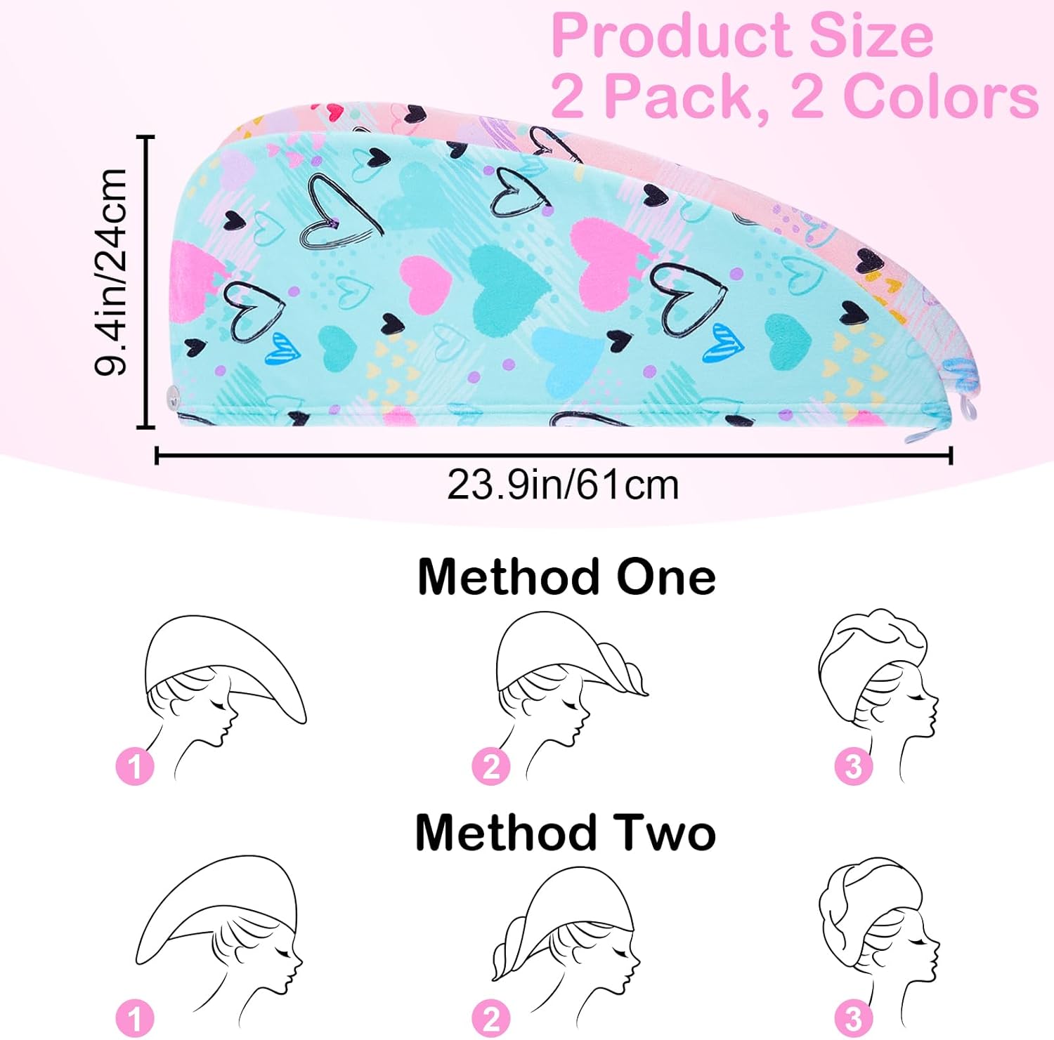 Basumee Microfiber Hair Towel Wrap 2 Pack for Kids Women