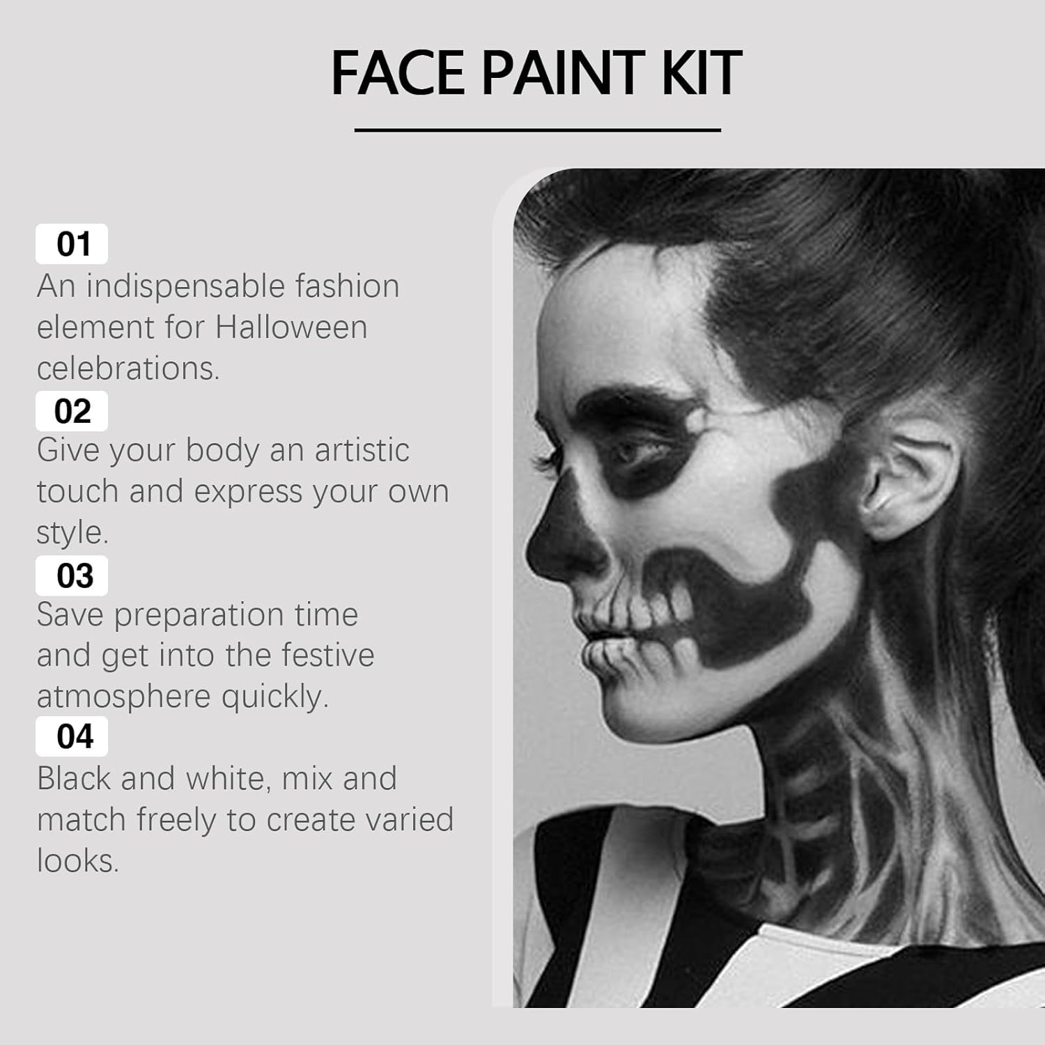 Black and White Halloween Face and Body Paint Set
