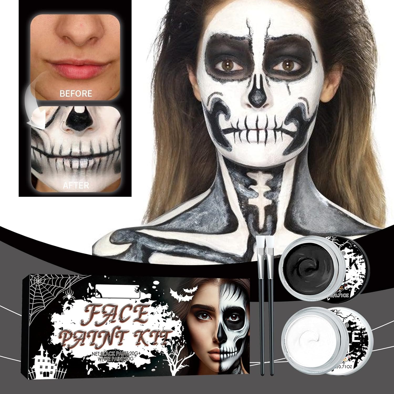 Black and White Halloween Face and Body Paint Set