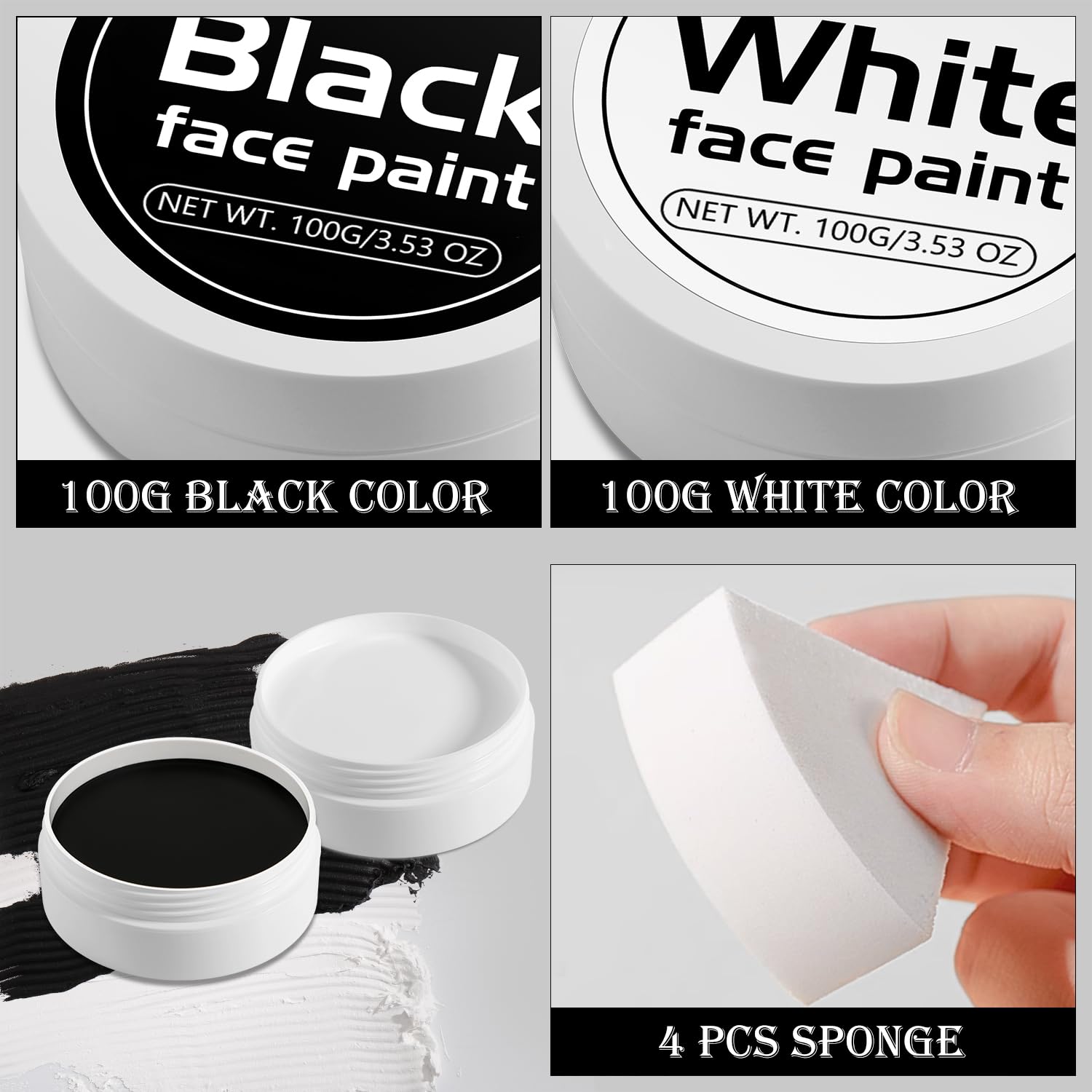 Oygcee Black White Body Paint Makeup Kit for Halloween SFX