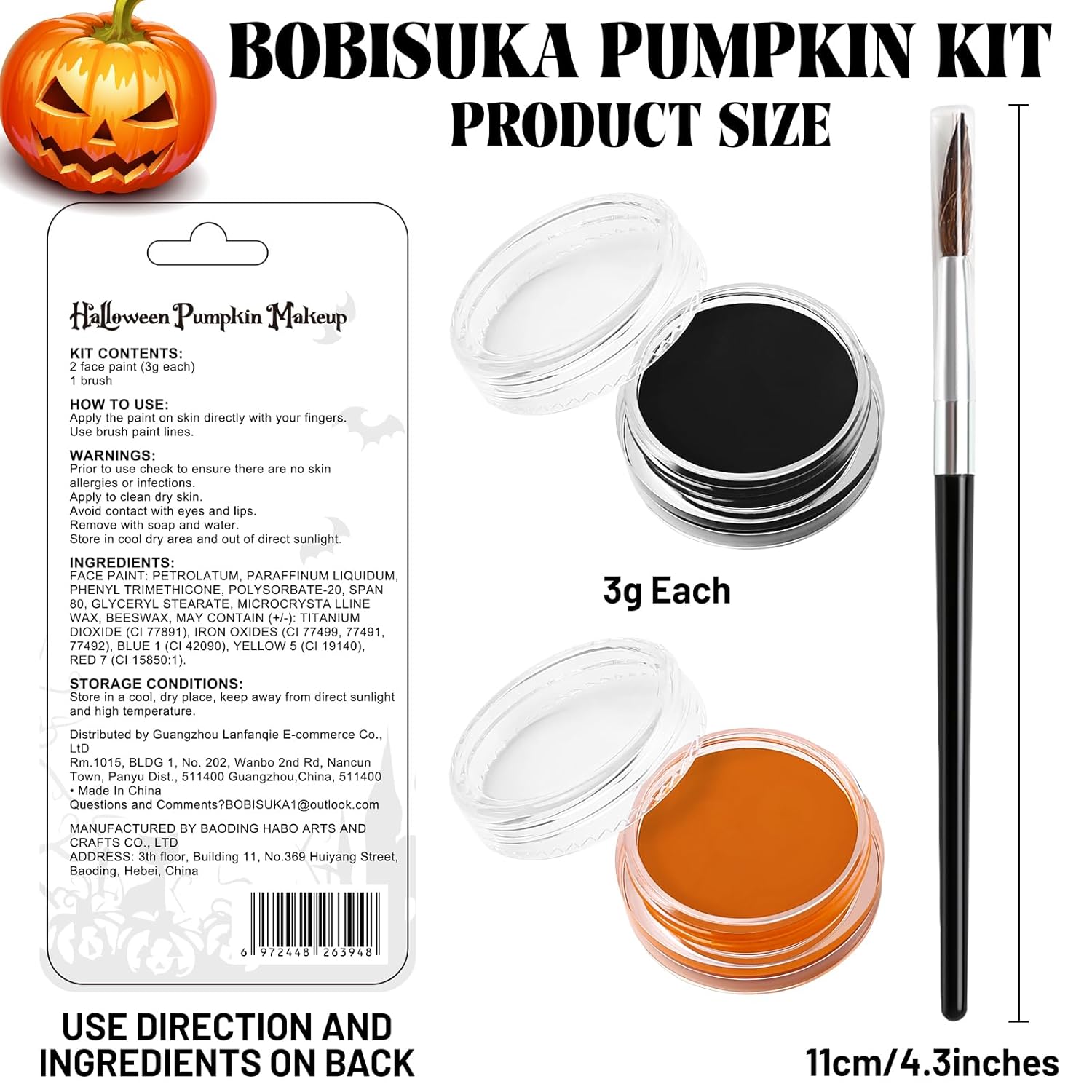 BOBISUKA Pumpkin Face Paint Halloween Makeup Kit for Kids Adults