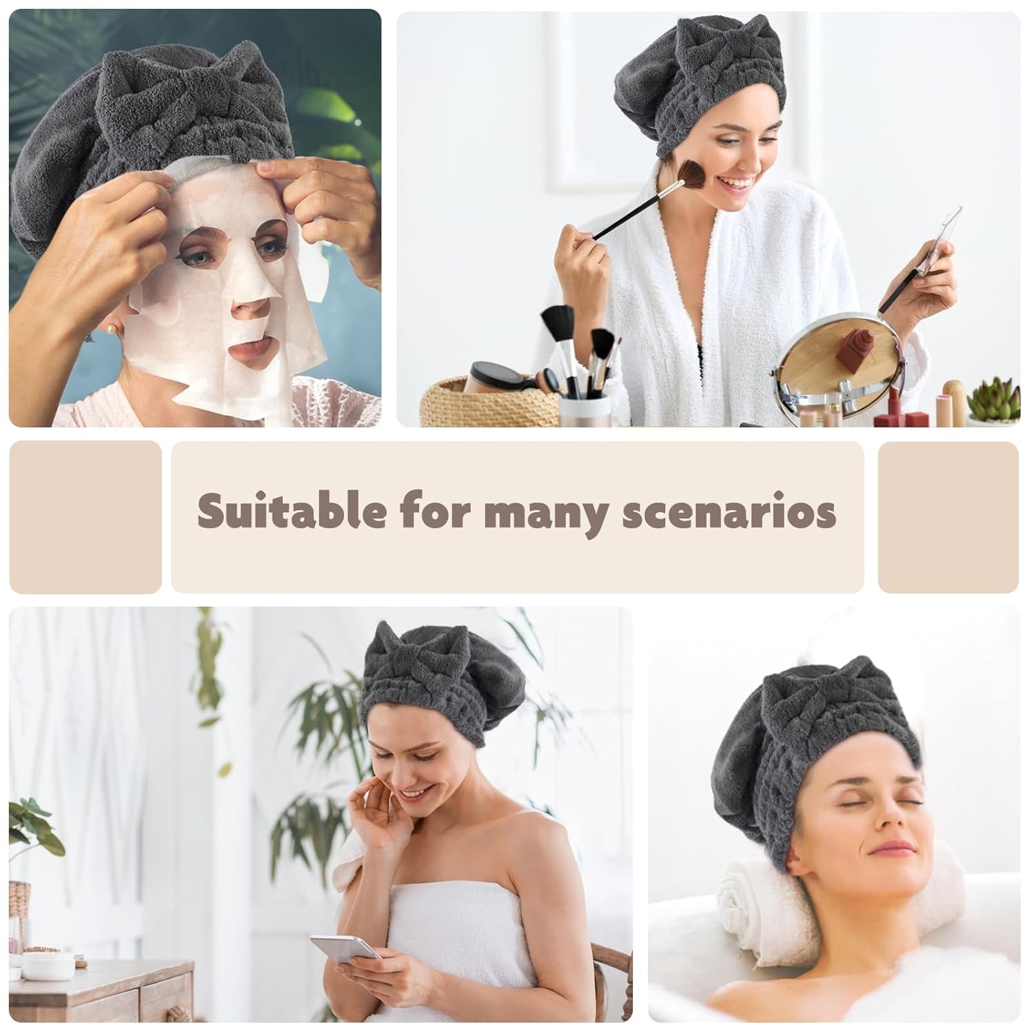 SUNLAND 2 Pack Large Microfiber Hair Drying Caps