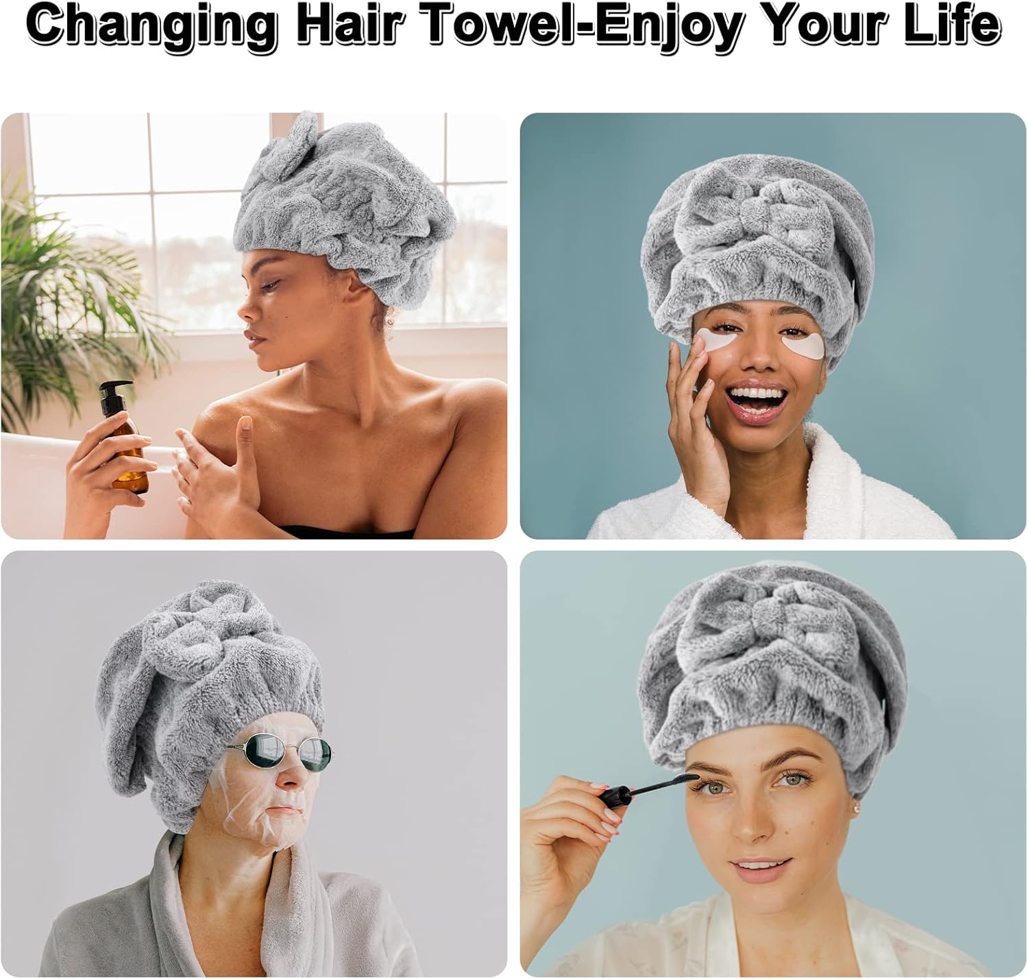 2 Pack Microfiber Towel Caps with 2 Combs for Curly Hair