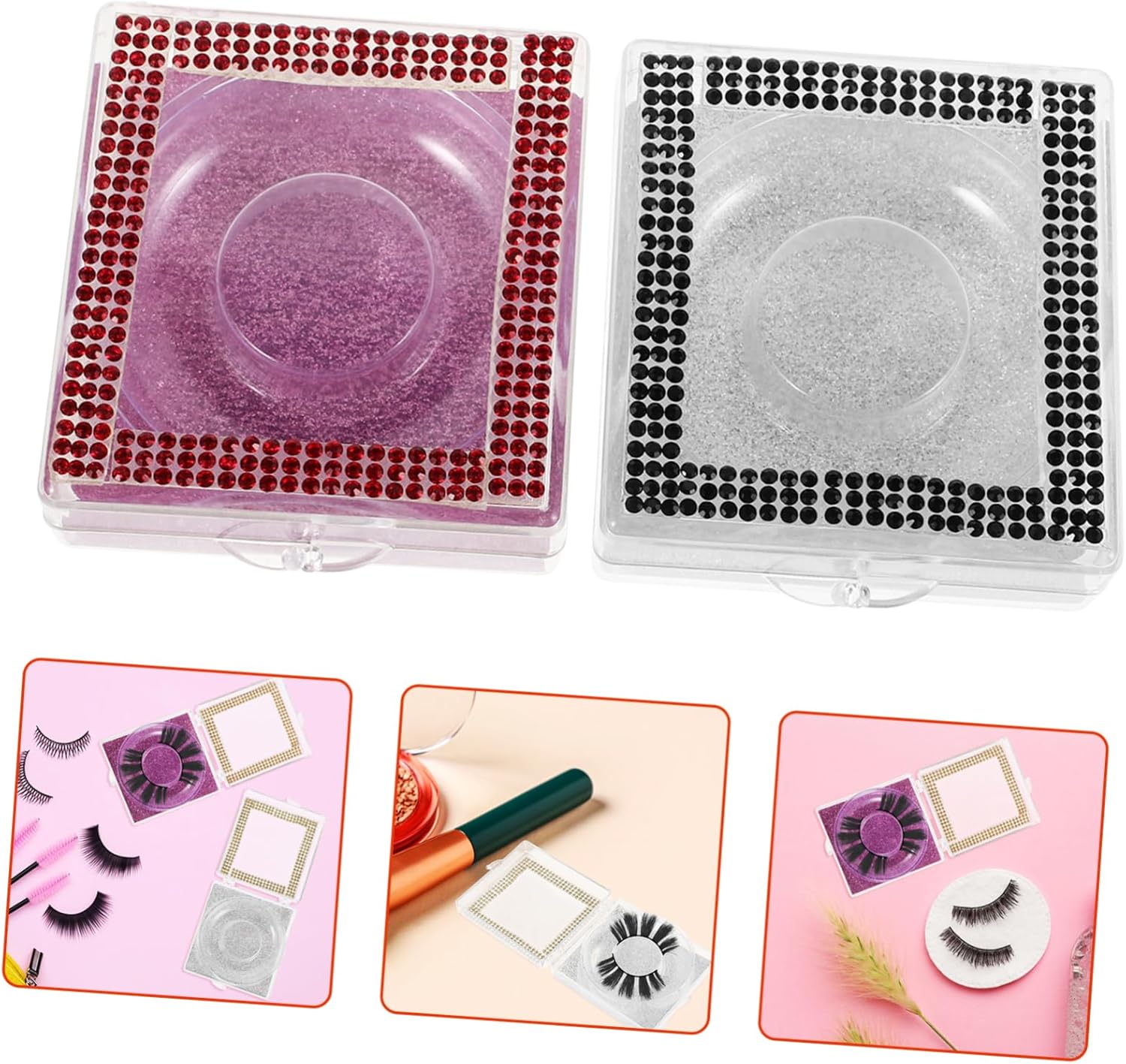 2pcs Rhinestone Eyelash Storage Box Stylish Case for Travel 1