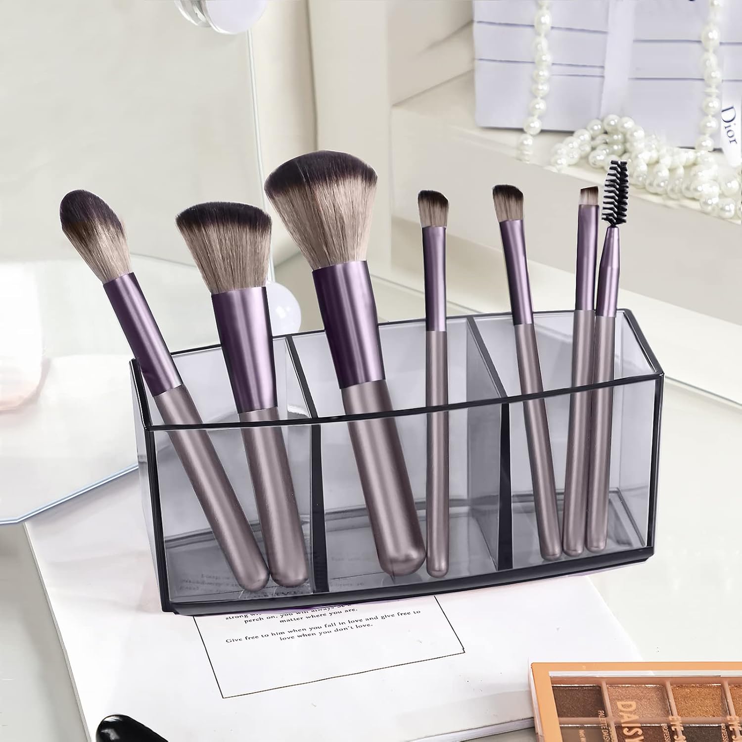 HBlife Clear Makeup Brush Holder Organizer with 3 Slots 1