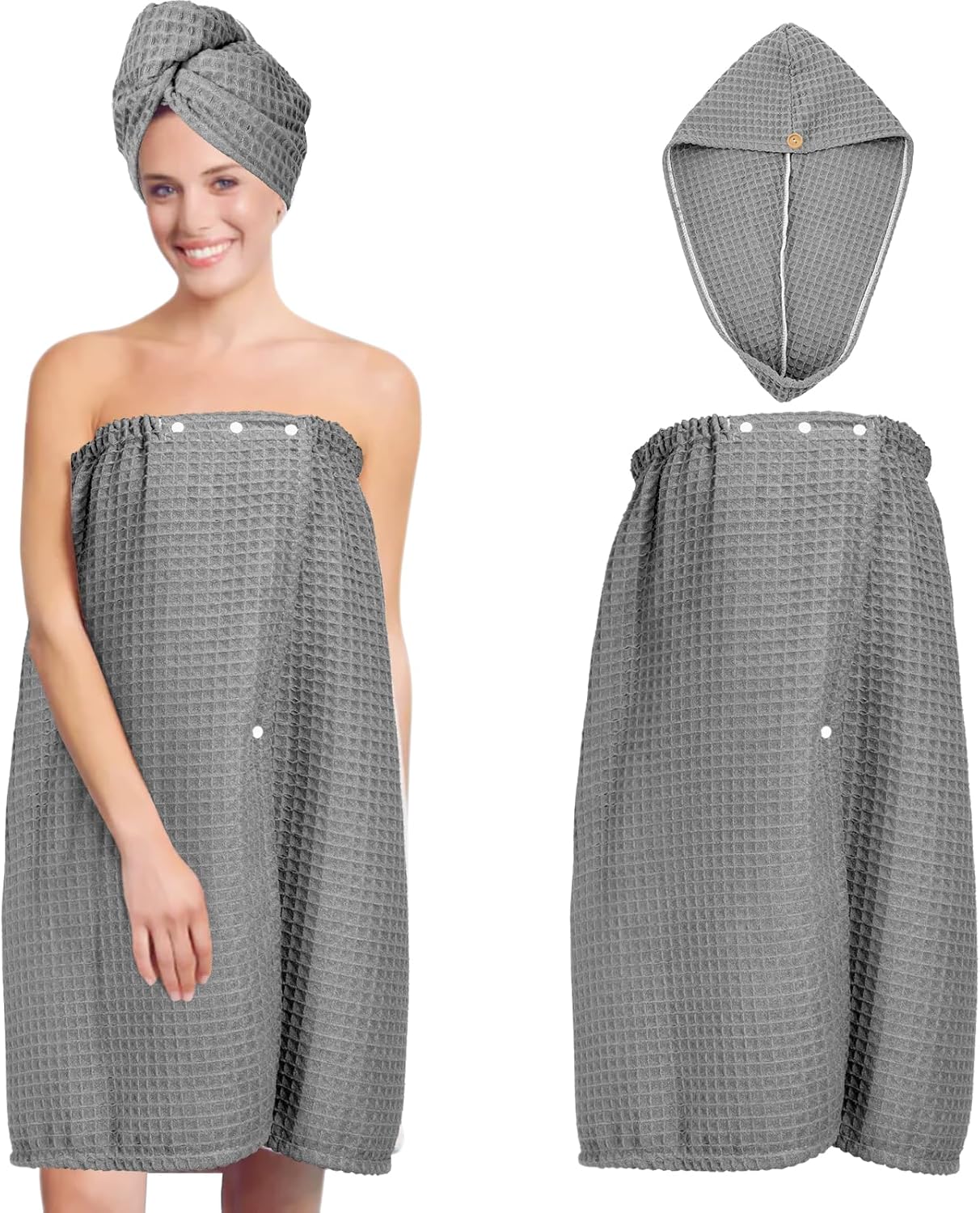 TOCOHO Women Hair Drying Towel and Bath Wrap Set - Grey