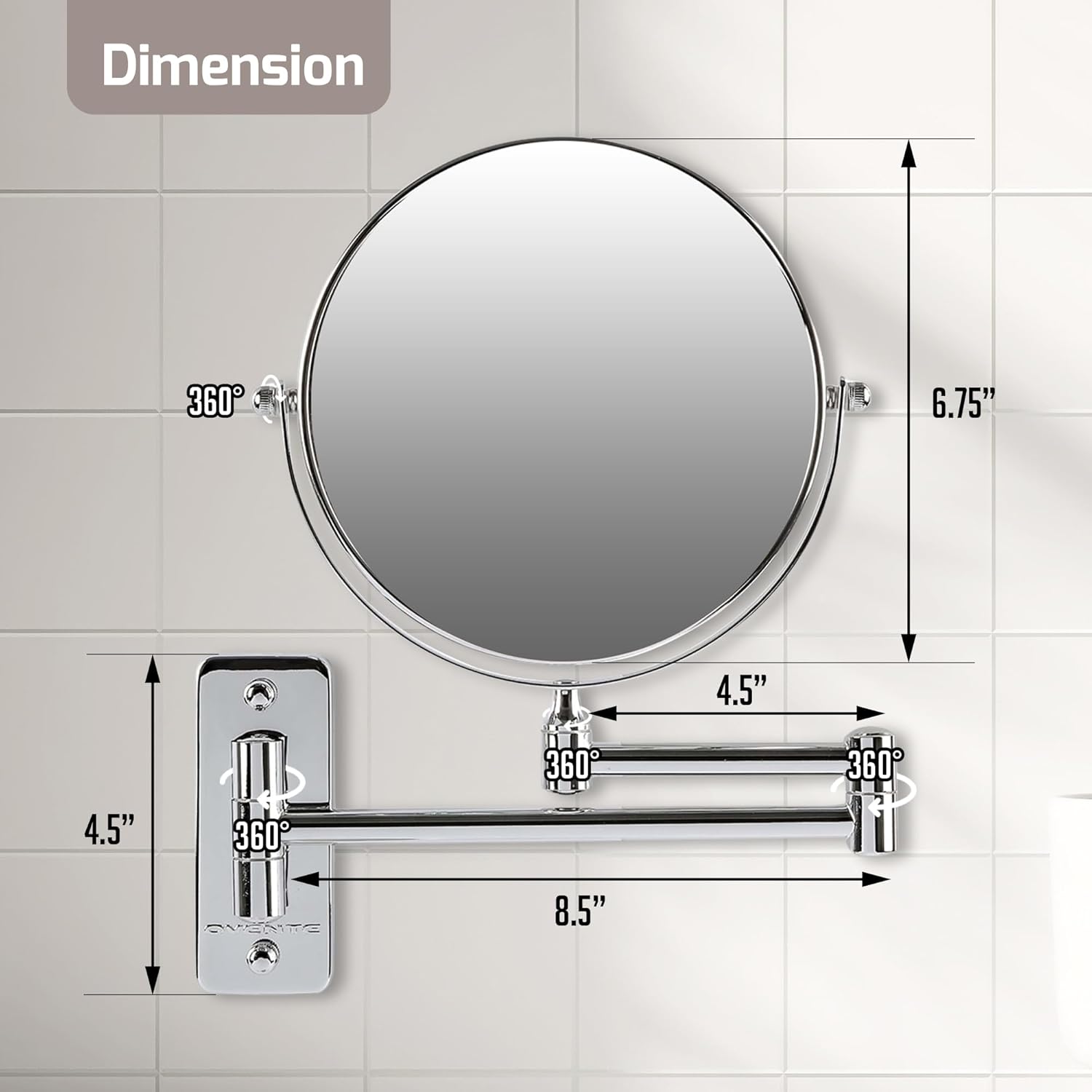 OVENTE 7 Wall Mirror with 1X10X Magnification and 360 Swivel