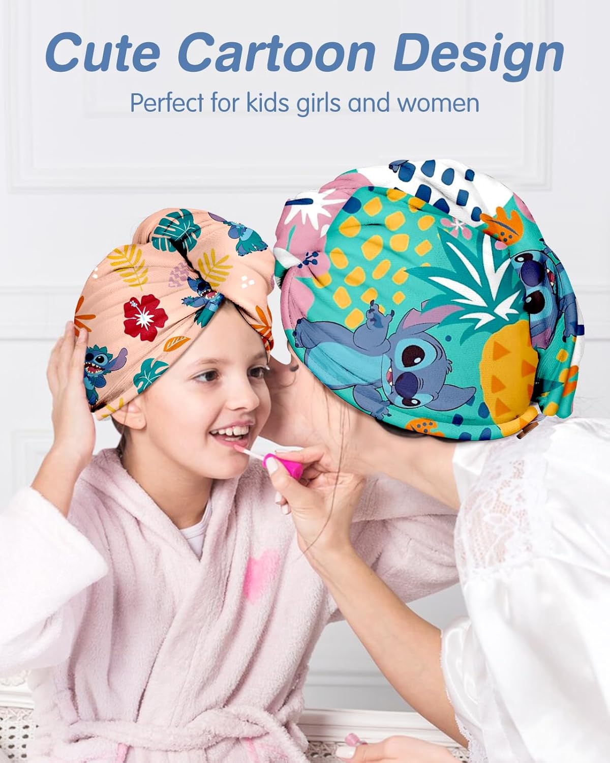 Akkya Microfiber Hair Towel Wrap 2 Pack Cute Cartoon Print