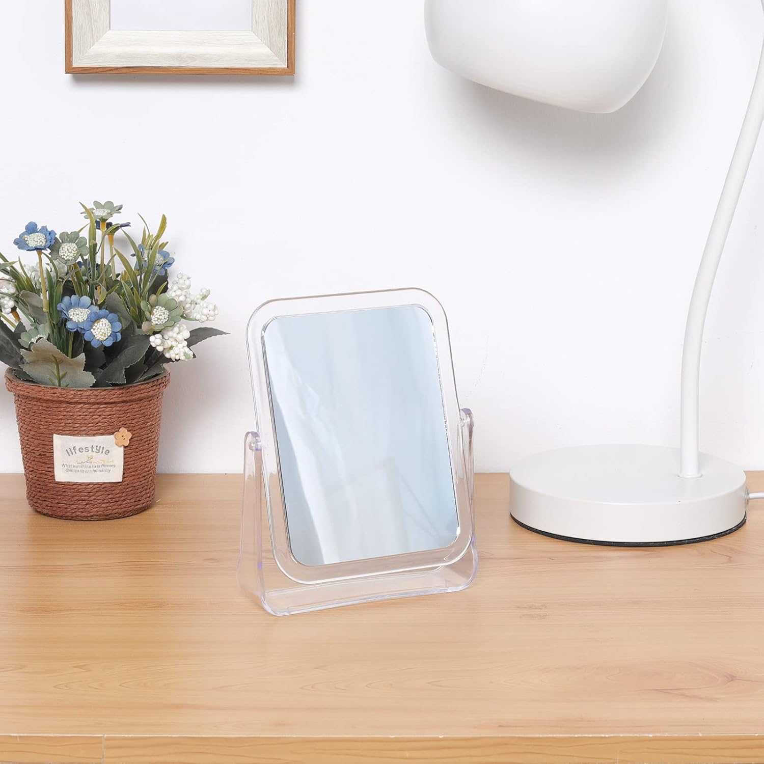 LONGSHENG Desk Makeup Mirror 360 Rotation Flexible with Stand