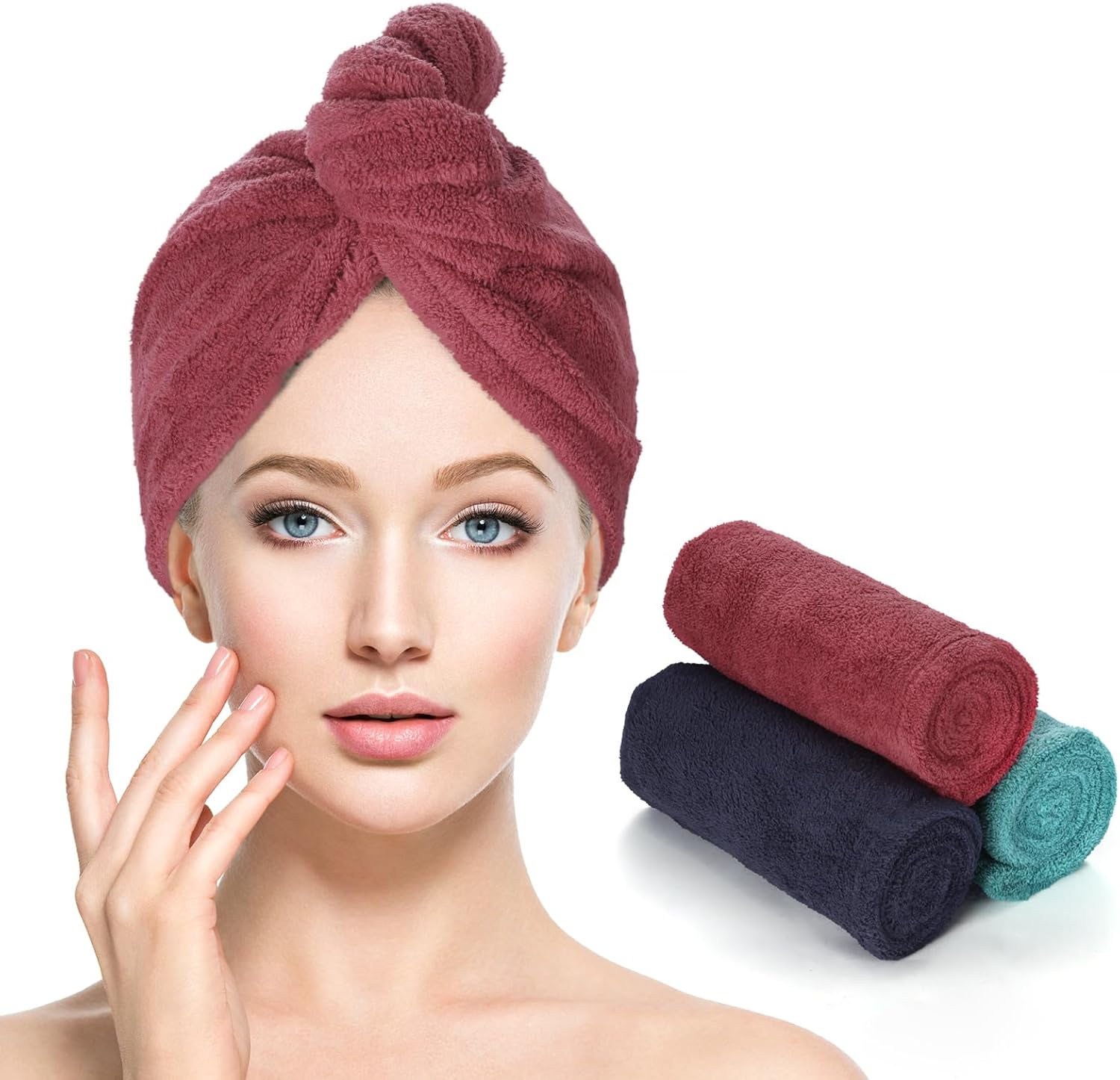 Houldhowd Microfiber Hair Towel 3 Pack