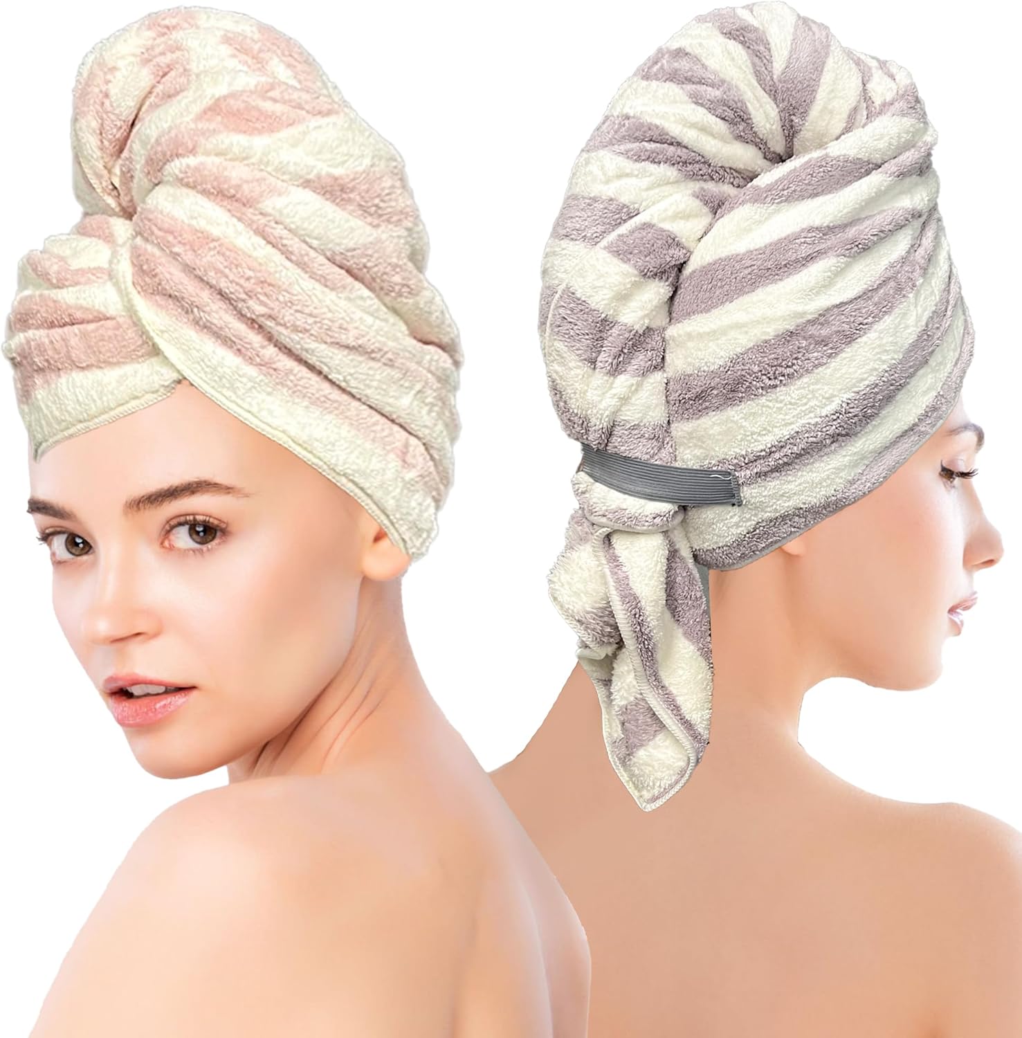 Chloven Soft Microfiber Hair Towel Wrap - 2 Pack Quick Drying