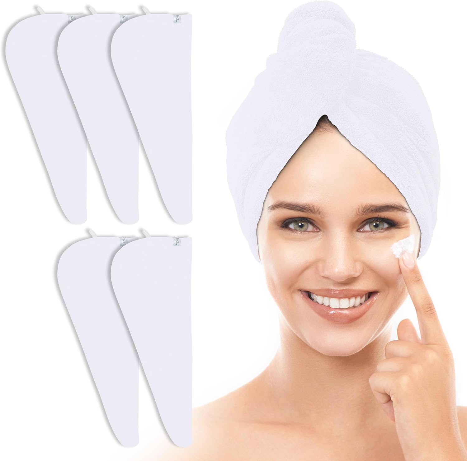 TENSTARS 5 Pack Microfiber Hair Towel Wrap with Elastic Loop Design