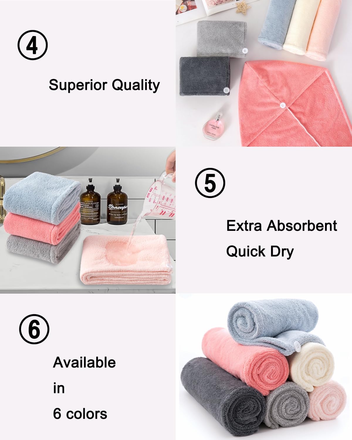 Lumimi 4-Piece Quick Dry Hair Towel Set