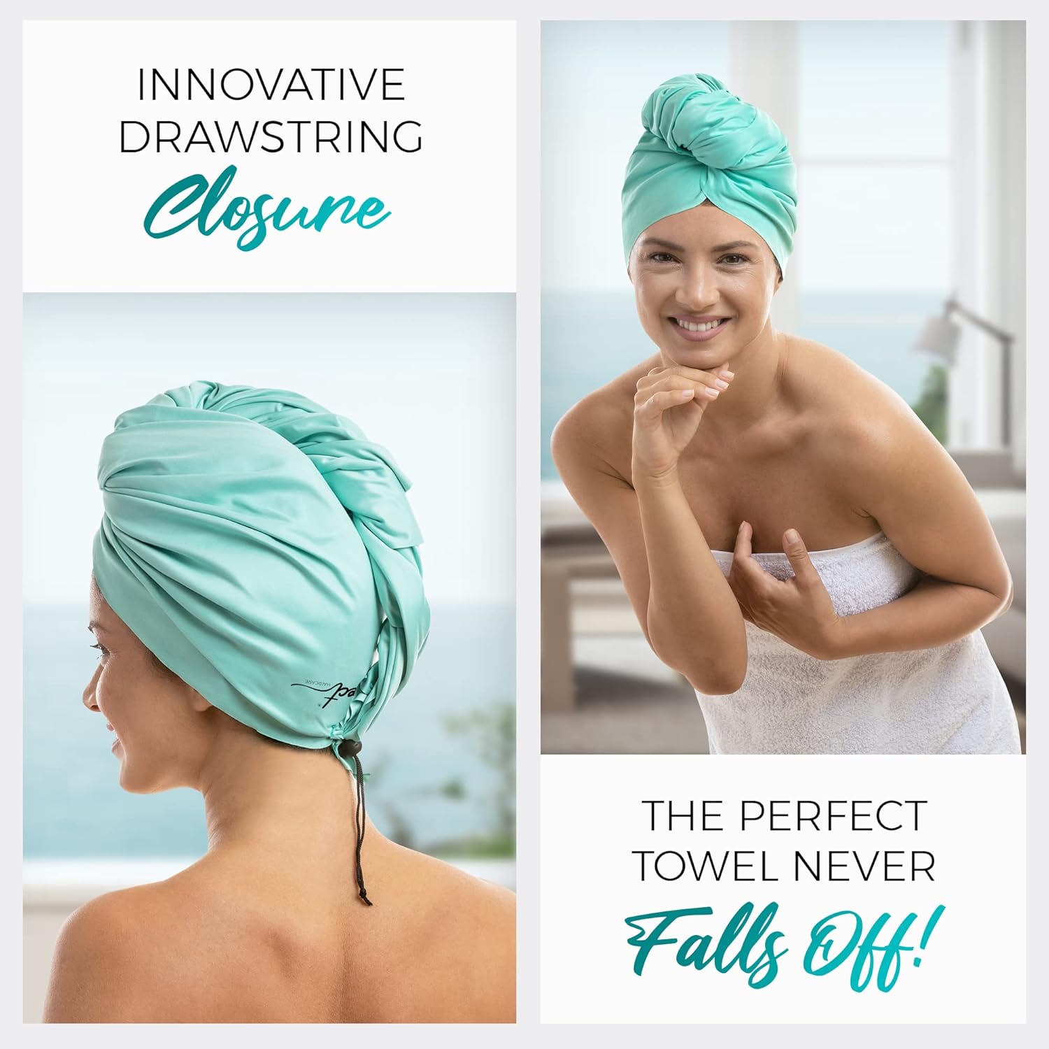 Microfiber Hair Towel Wrap with 2 Drying Ties - Anti-Frizz Gentle