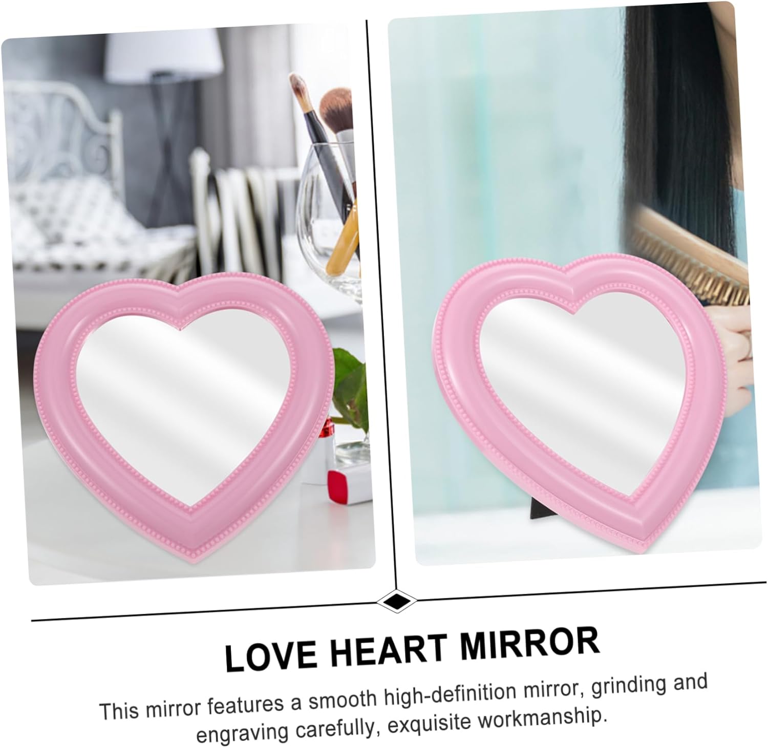 PRETYZOOM Heart Shaped Desktop Makeup Mirror Dual Use Wall Mounted
