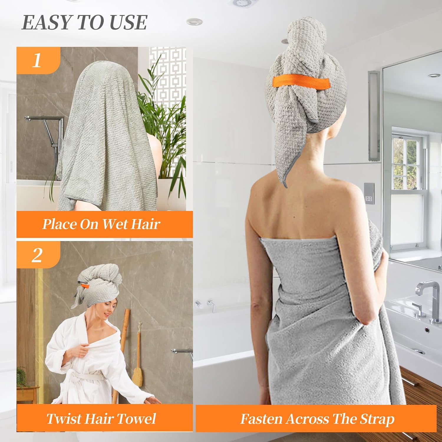 Oerbios Large Microfiber Hair Towel Wrap with Elastic Strap