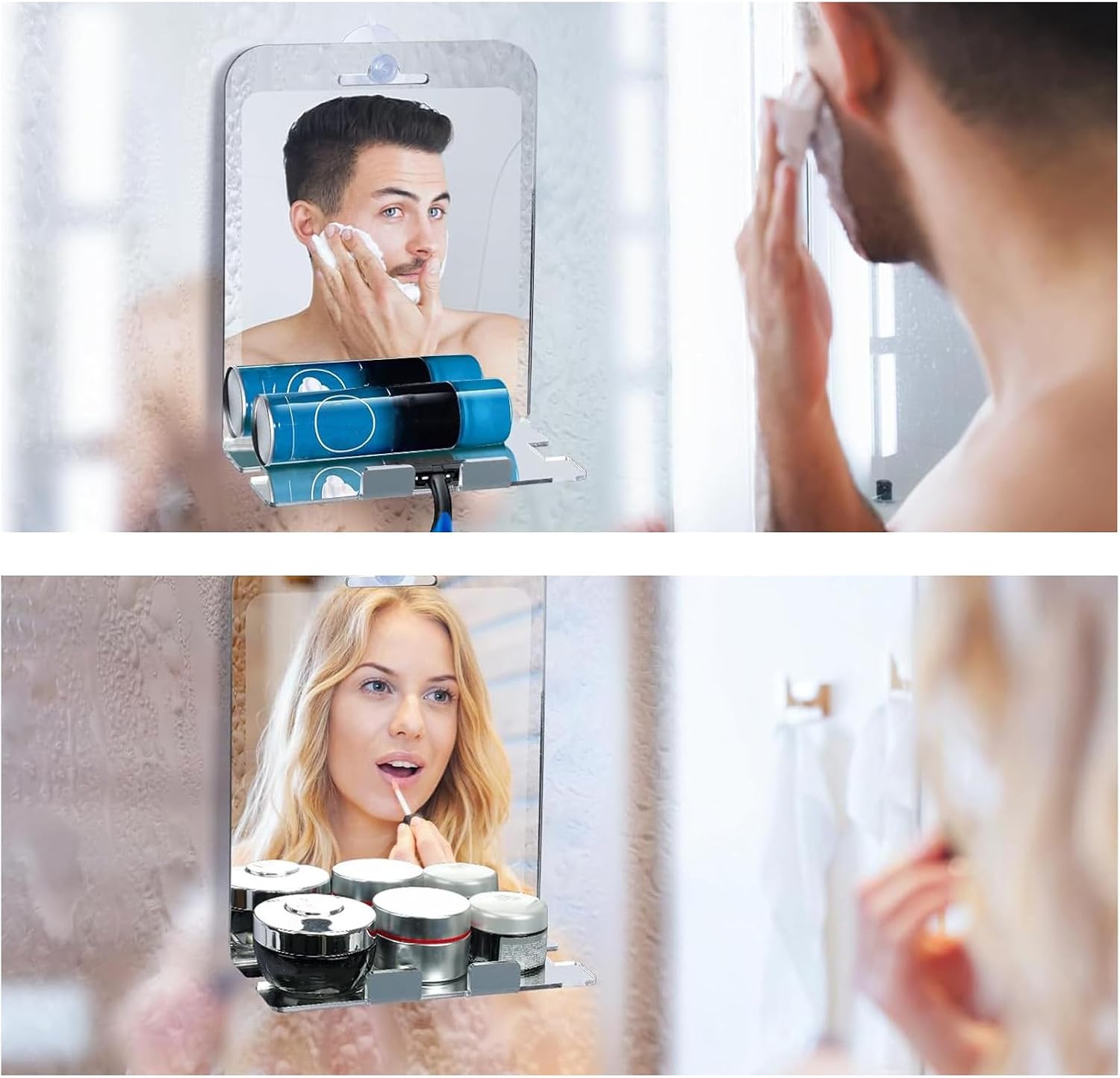 Fogless Shower Mirror with Shelf and Hook