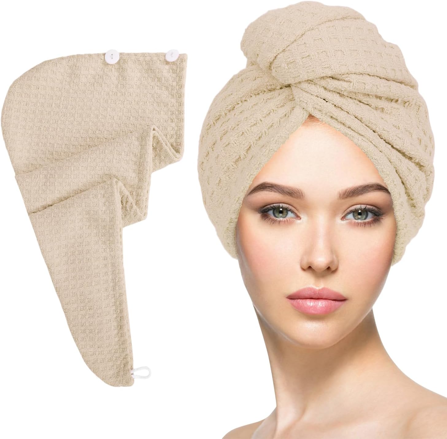 Super Absorbent Microfiber Hair Towel with Button