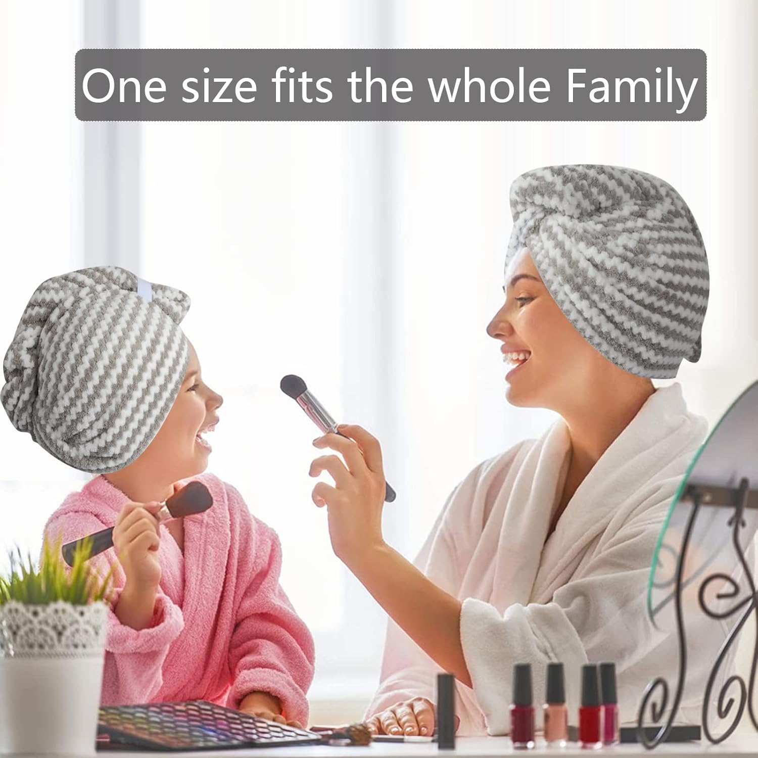 VIVOTE Microfiber Hair Towel Wrap 3Pack Gray