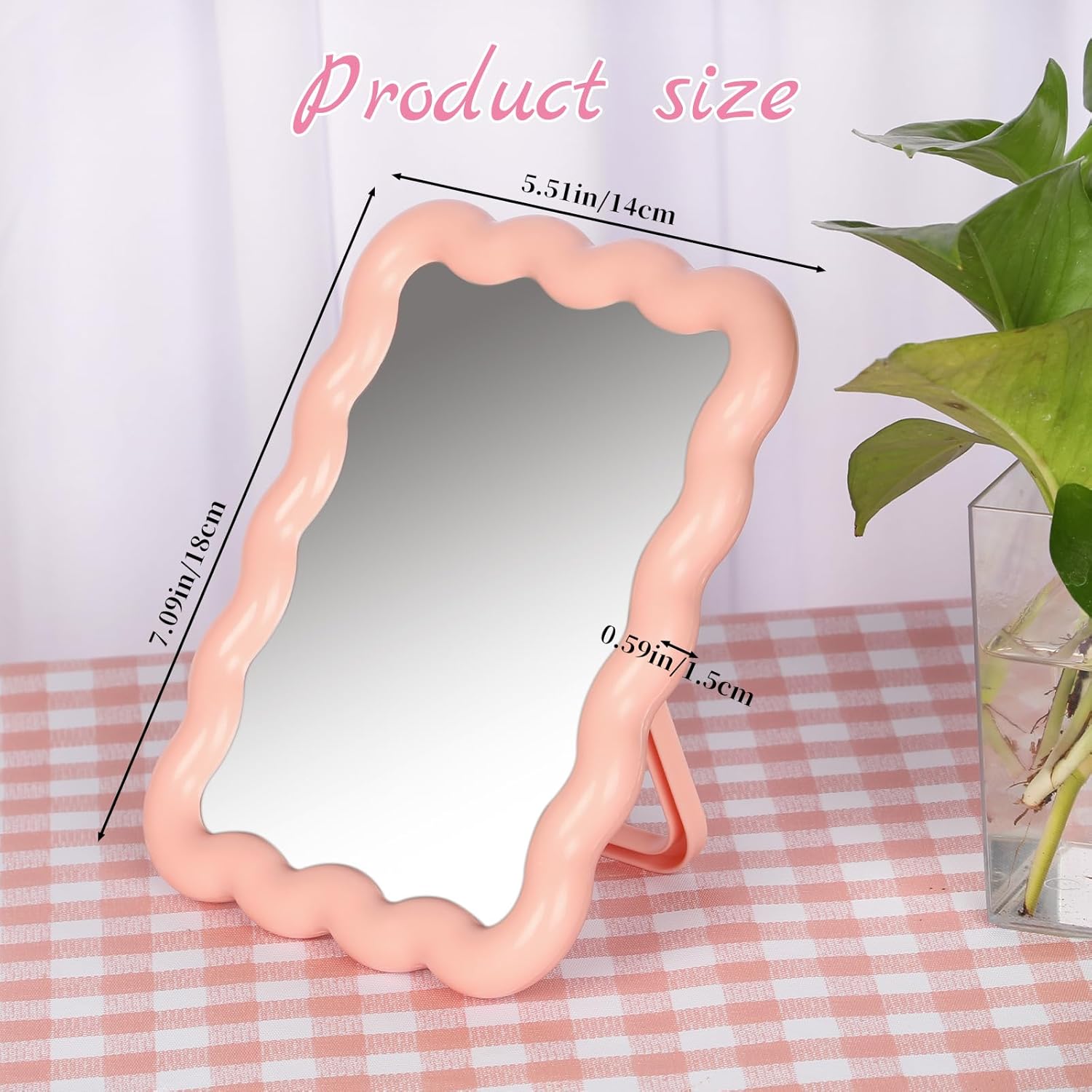 Pink Wave Shaped Portable Makeup Mirror