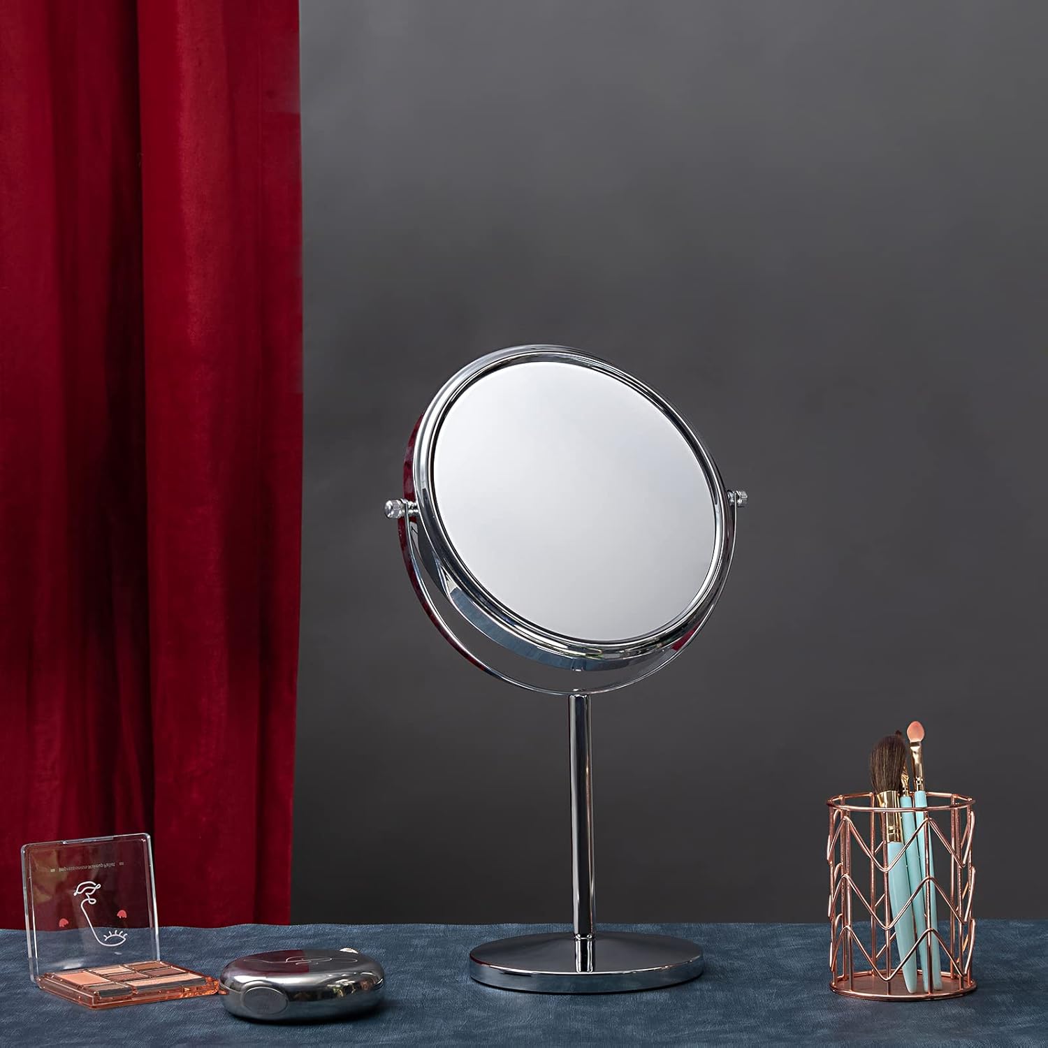 15 Tall Classic Round Magnifying Makeup Mirror with 1X10X and Swivel Stand