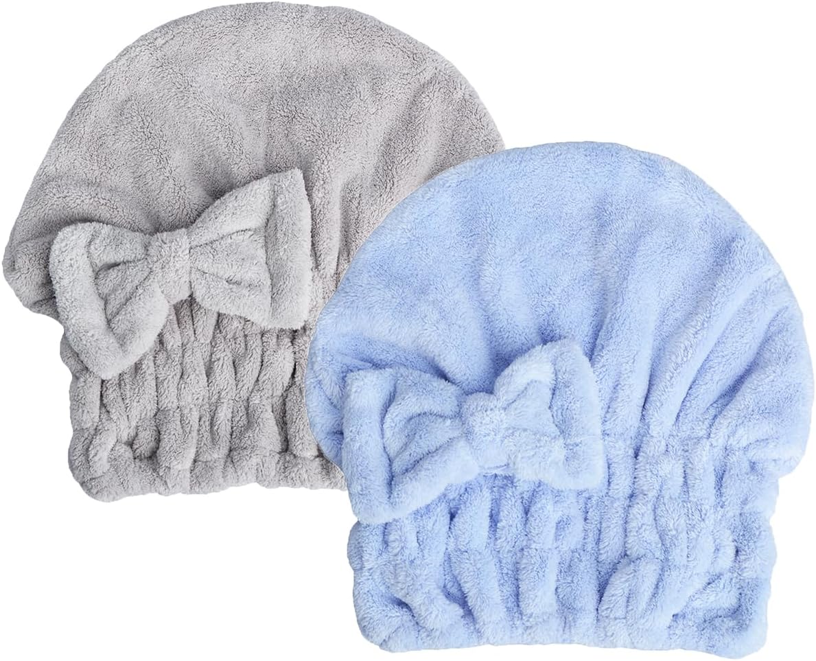 HOPESHINE Microfiber Hair Towel Cap - Quick Dry Super Absorbent Anti Frizz