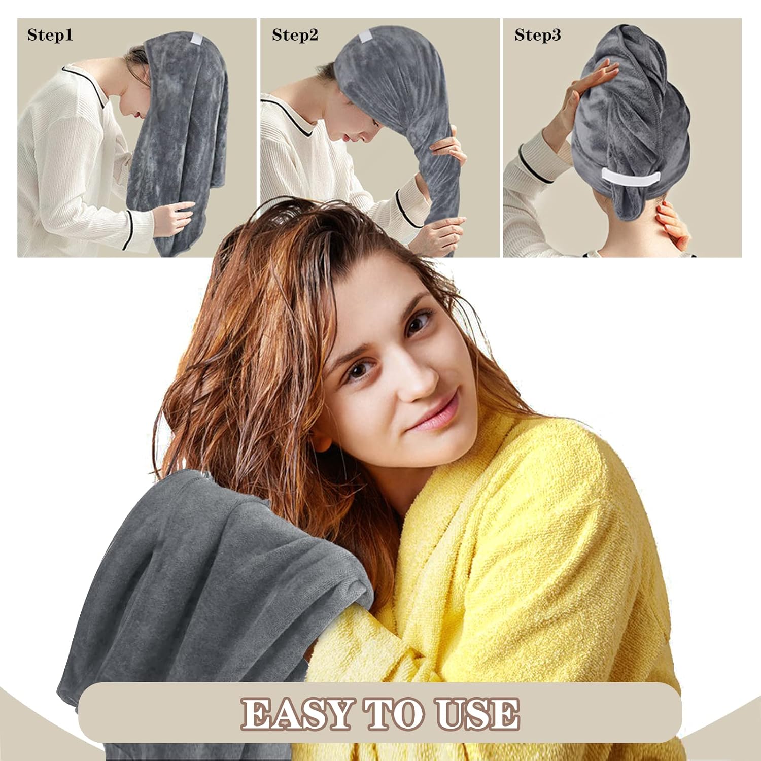 SUNLAND Microfiber Hair Towel with Elastic Band - 40x20 Inches