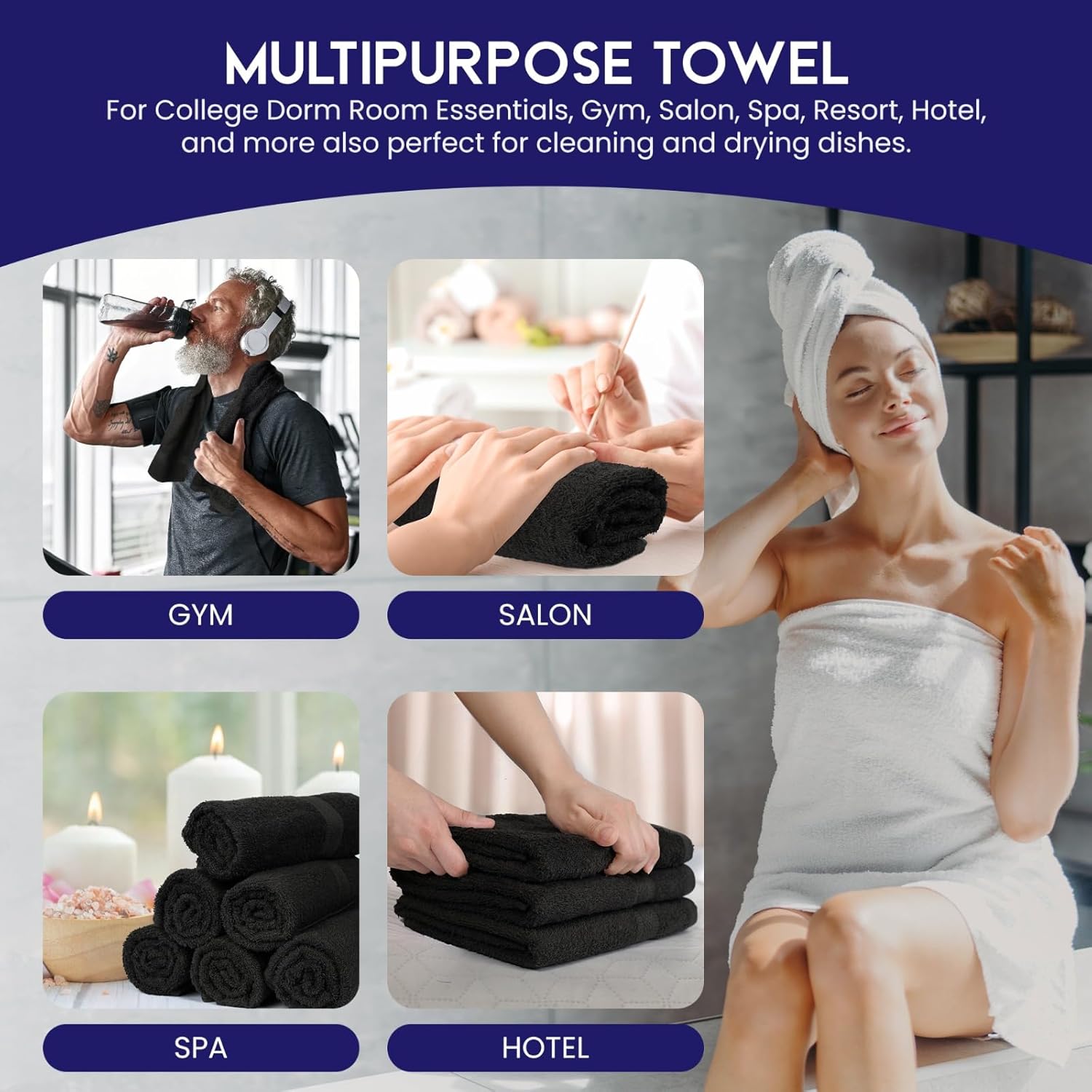 Linteum Textile Supply Hair Drying Towels 20x40 Inches Pack of 6