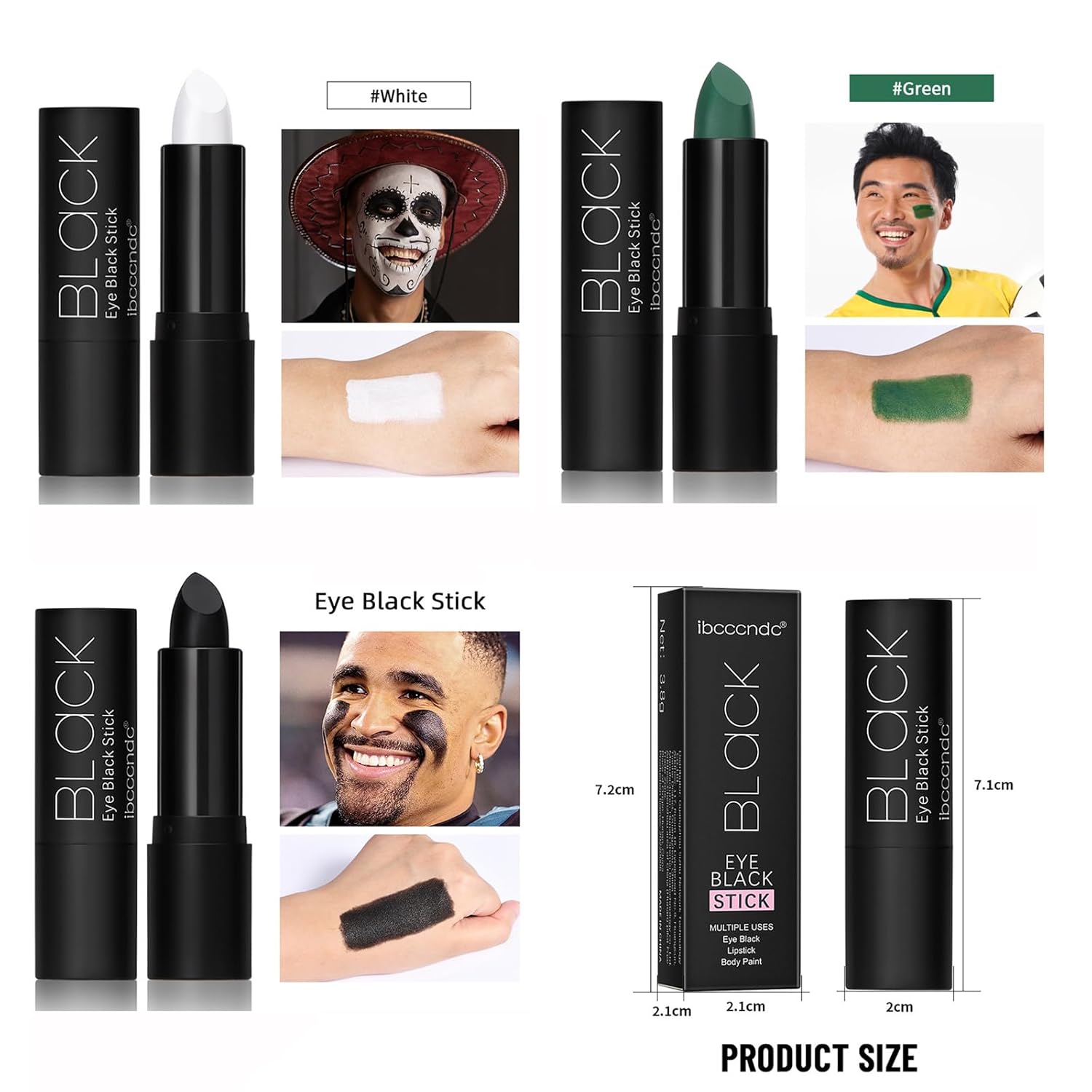 Joyeee 3Pcs Face Paint Stick Set - Black White Green