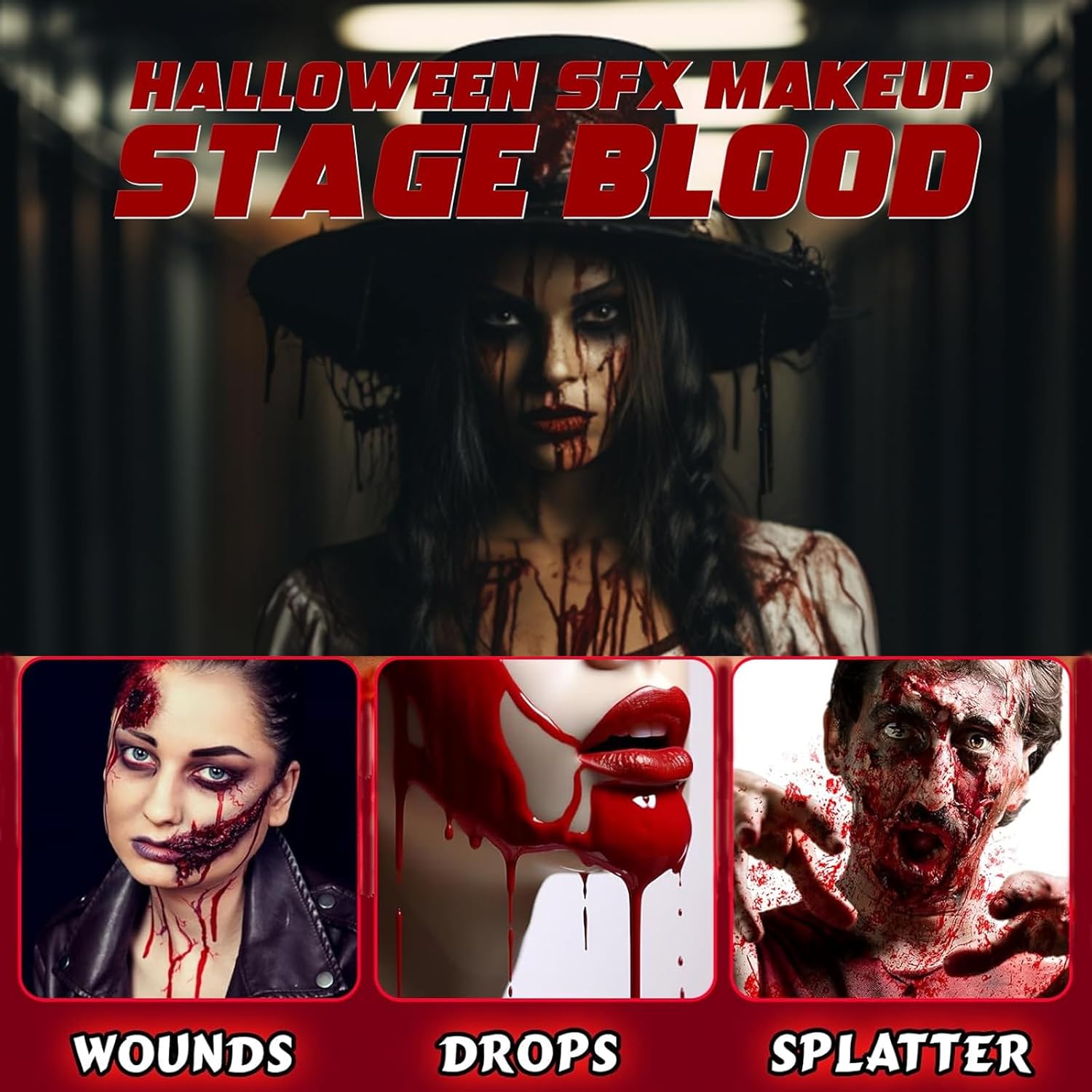 Qawnfy 2PCS Halloween Fake Blood Kit Realistic Washable