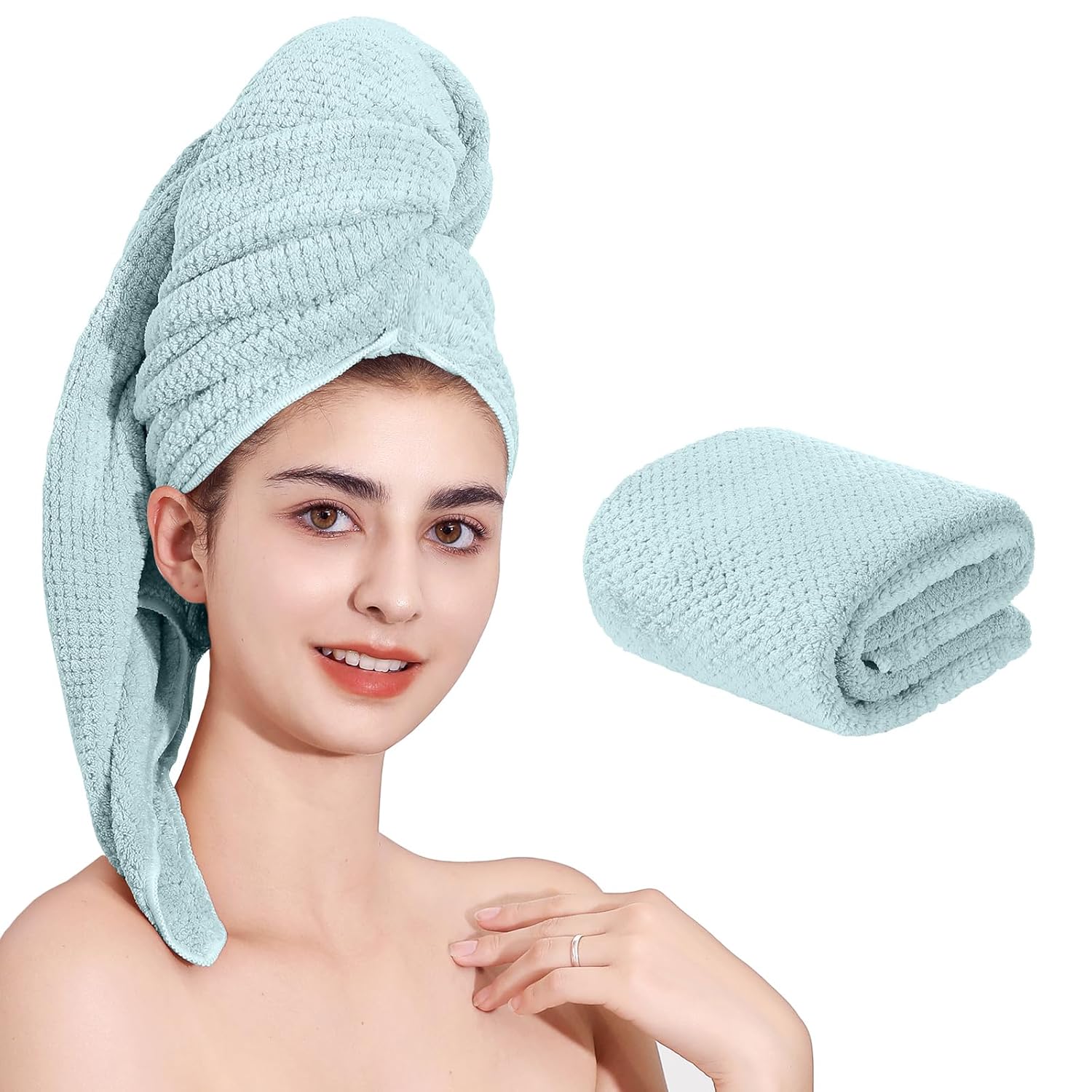 Laojbaba Microfiber Hair Towel 24X48inch Blue